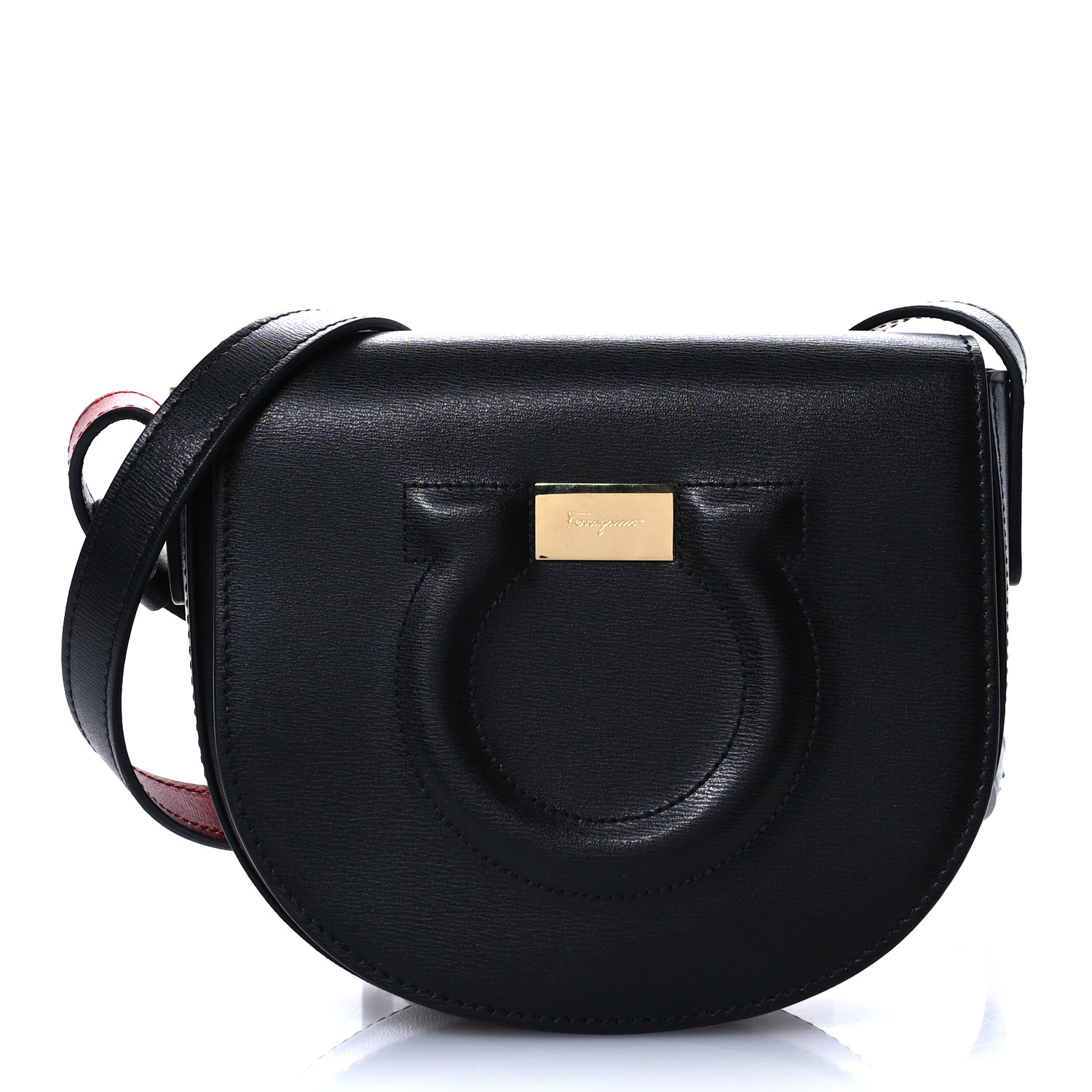 ショルダーバッグ・ポシェット SALVATORE FERRAGAMO Black Leather Large Crossbody Bag SALVATORE FERRAGAMO Calfskin Gancio City Saddle Bag Black
