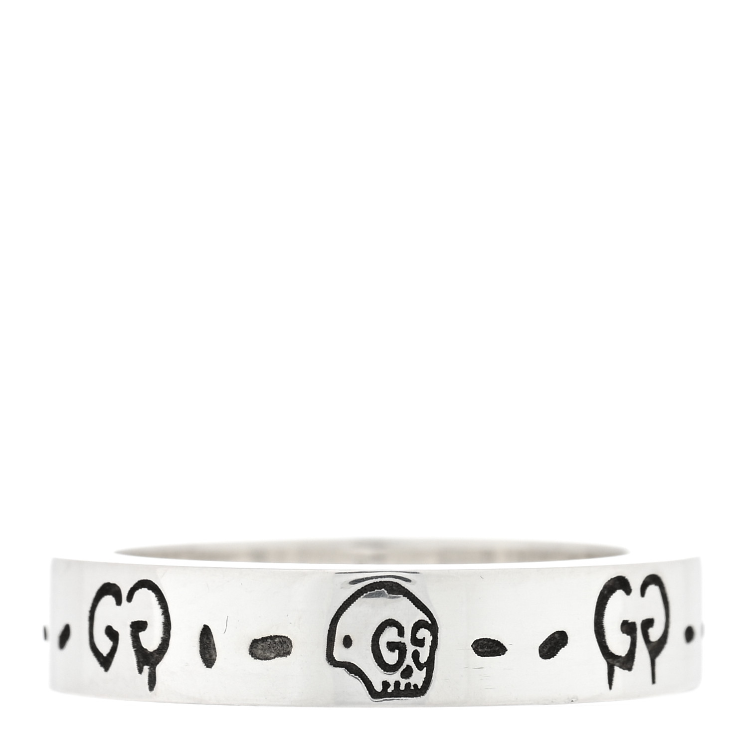 GUCCI Sterling Silver Narrow GucciGhost Hamlet Skull Ring 49