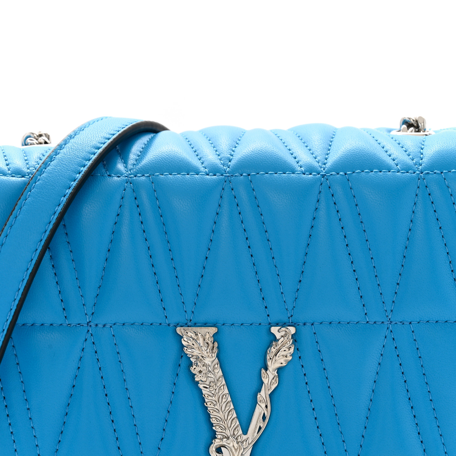 VERSACE Nappa Quilted Virtus Bag Blue 1687074 | FASHIONPHILE