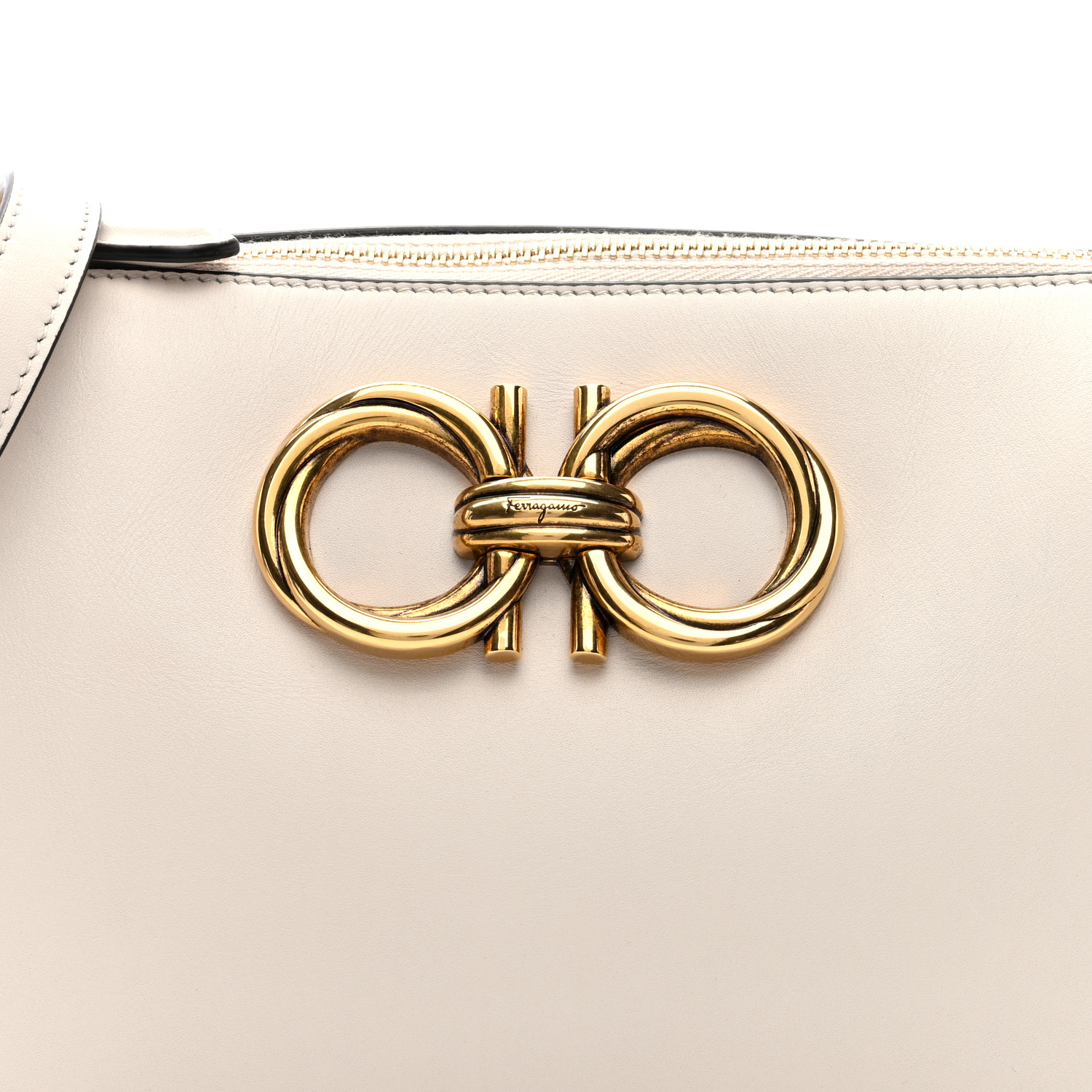 SALVATORE FERRAGAMO Calfskin Trapezio Shoulder Bag White