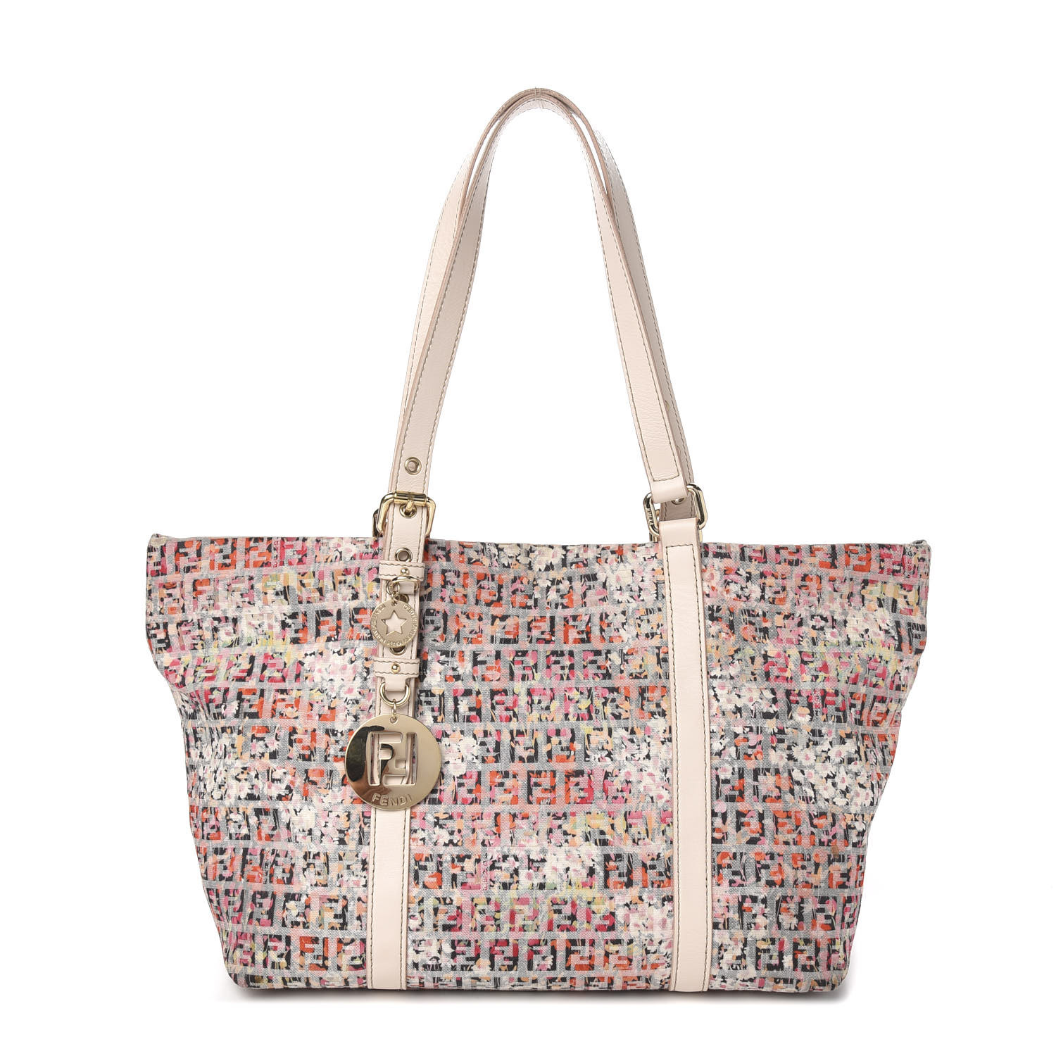 FENDI Zucchino Vitello Floral Forever Shopper Tote Rosa