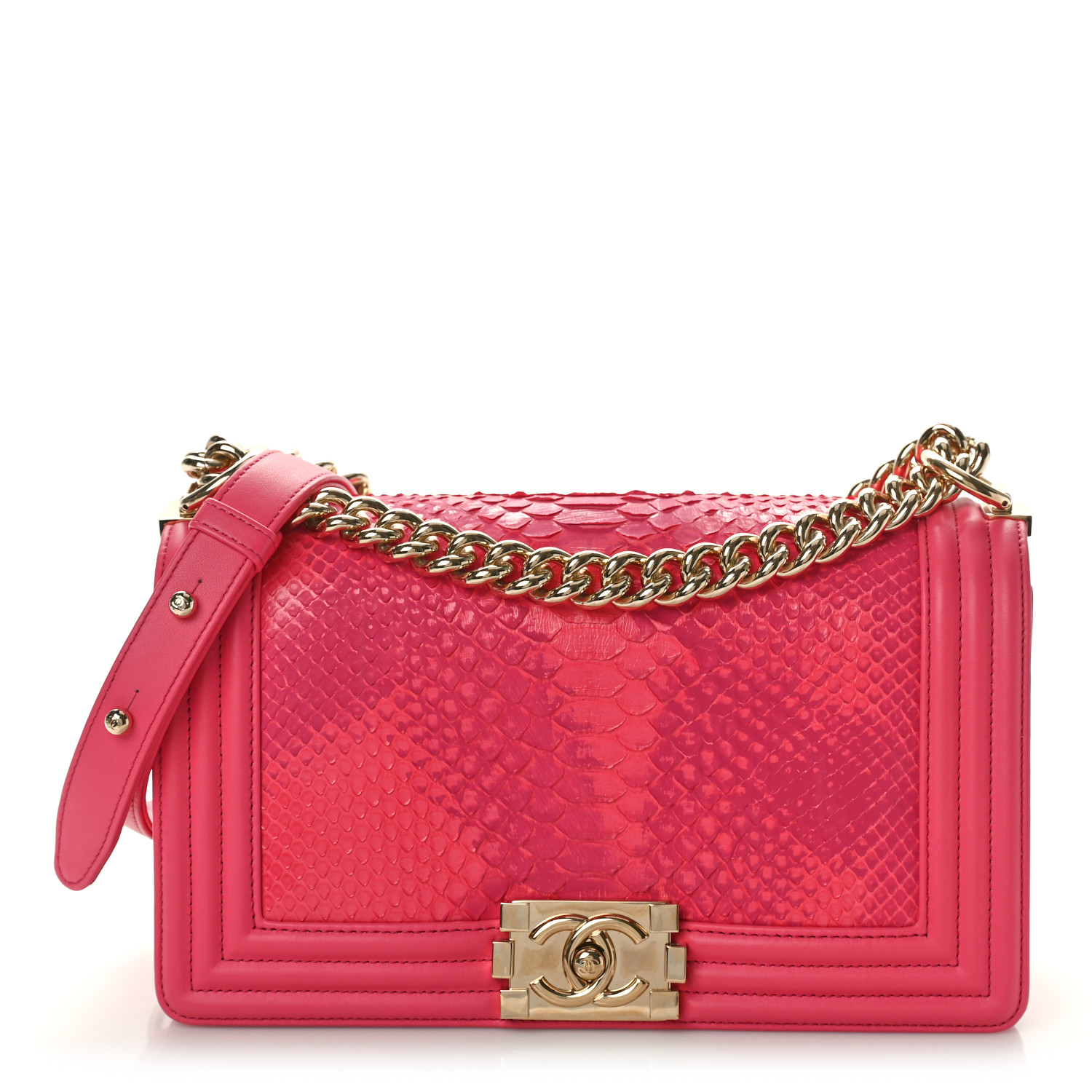 CHANEL Snakeskin Medium Boy Flap Pink 1577468 | FASHIONPHILE