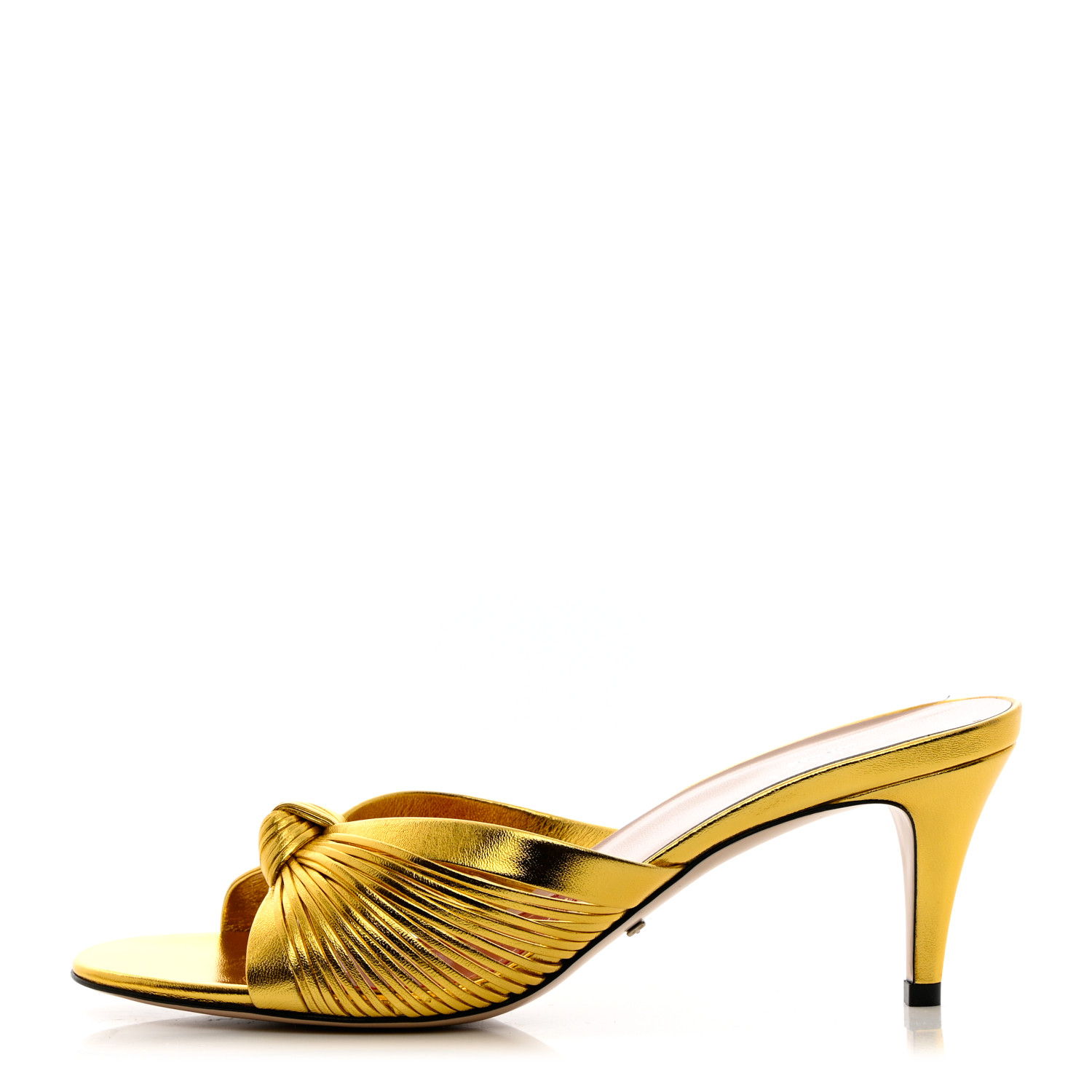 GUCCI Metallic Nappa Crawford Knotted Mid Heel Slides 38
