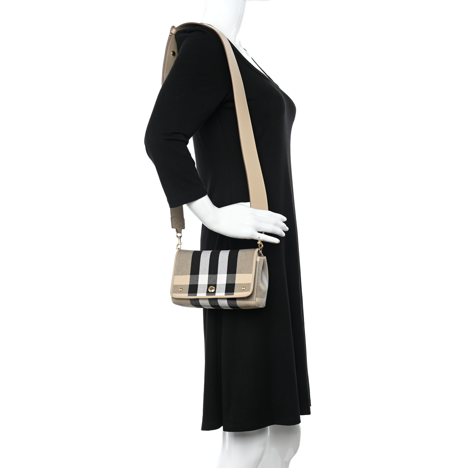 BURBERRY Canvas Check Hackberry Crossbody Bag Soft Fawn