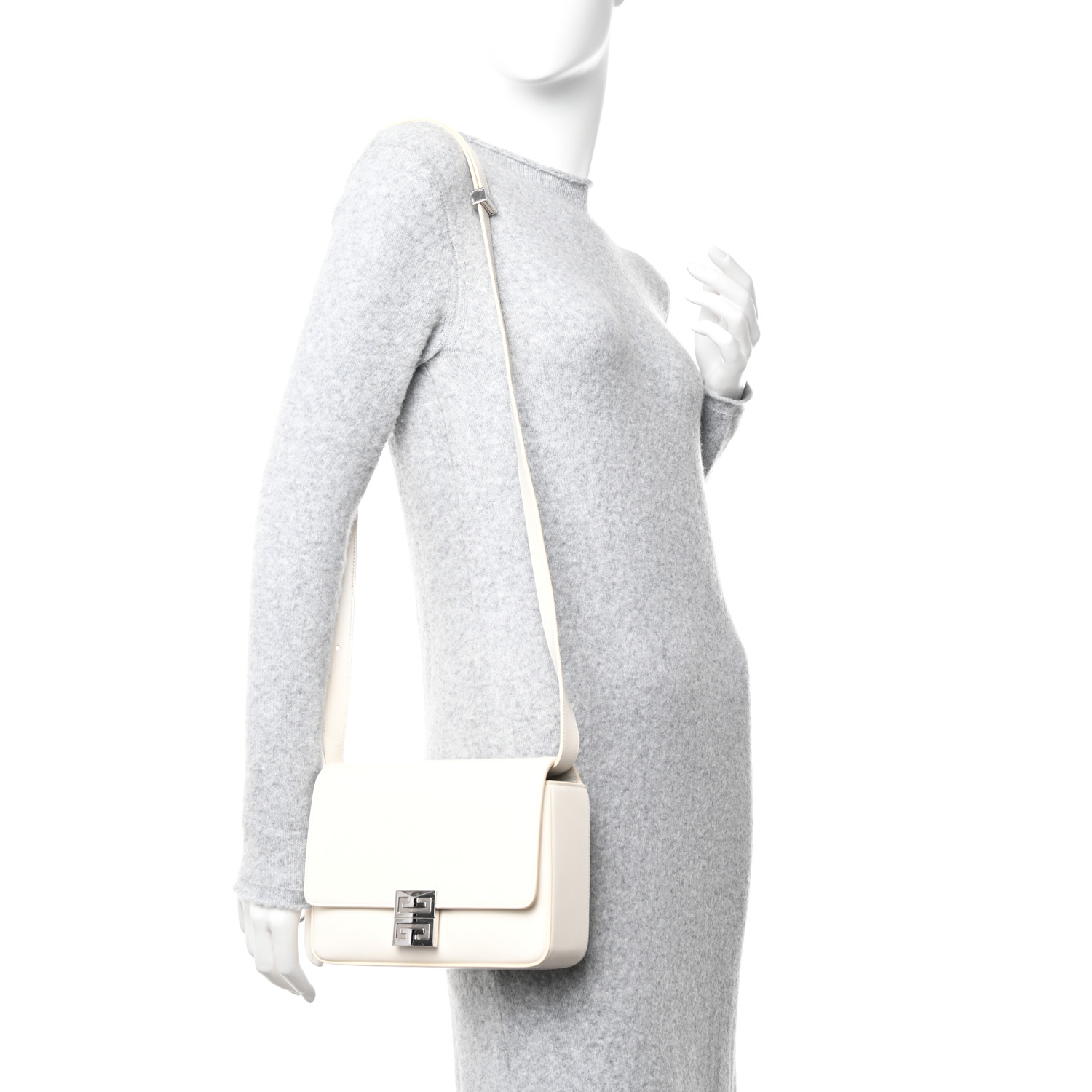 GIVENCHY Box Calfskin Medium 4G Shoulder Bag Ivory 1449671