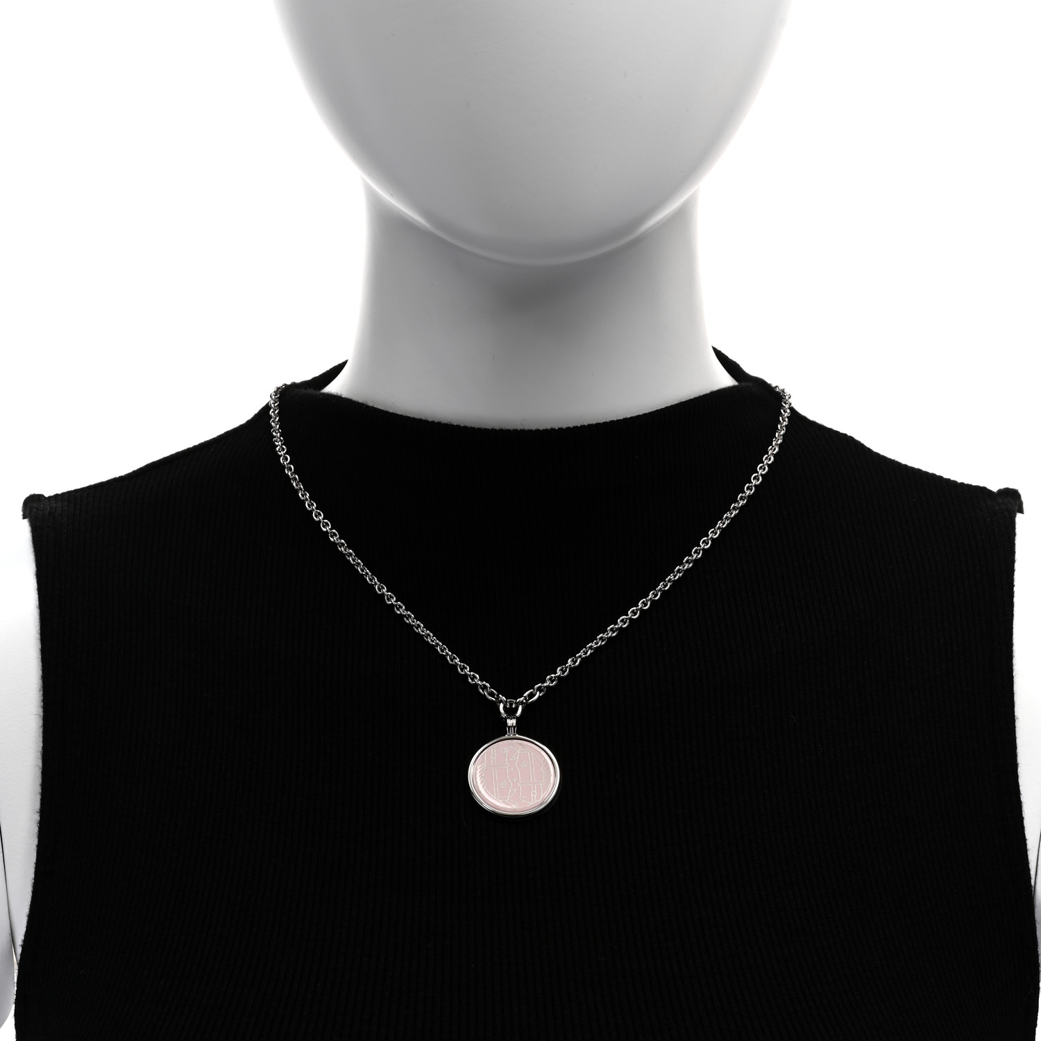 HERMES Palladium Enamel Large Medaille Quadrige Necklace