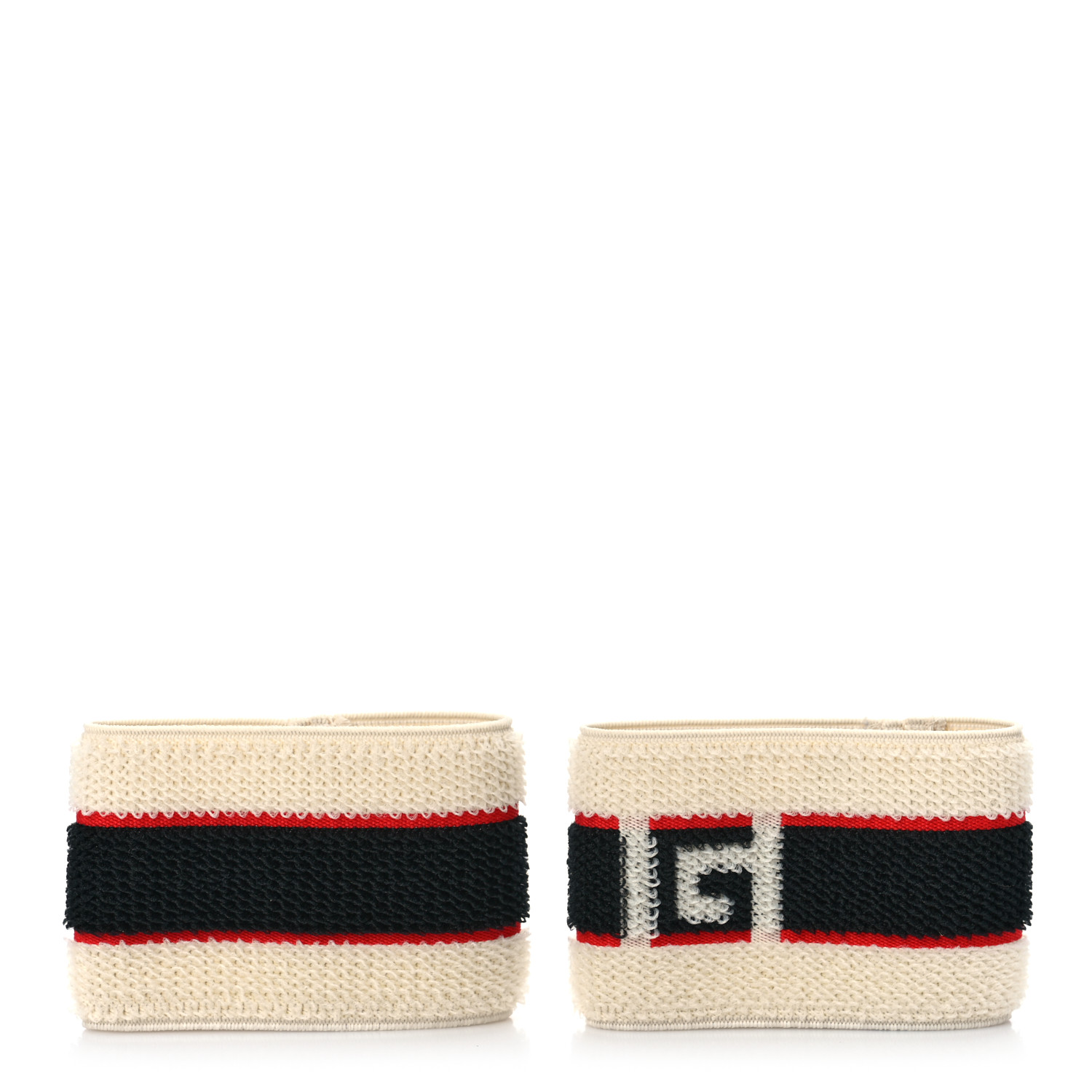 GUCCI Cotton Logo Headband and Wrist Set White Navy Red