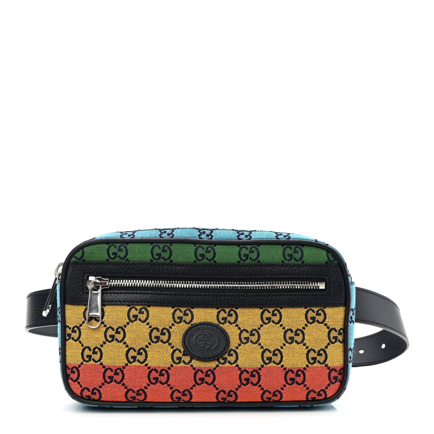 GUCCI Monogram Multicolor Retro Interlocking G Belt Bag Blue
