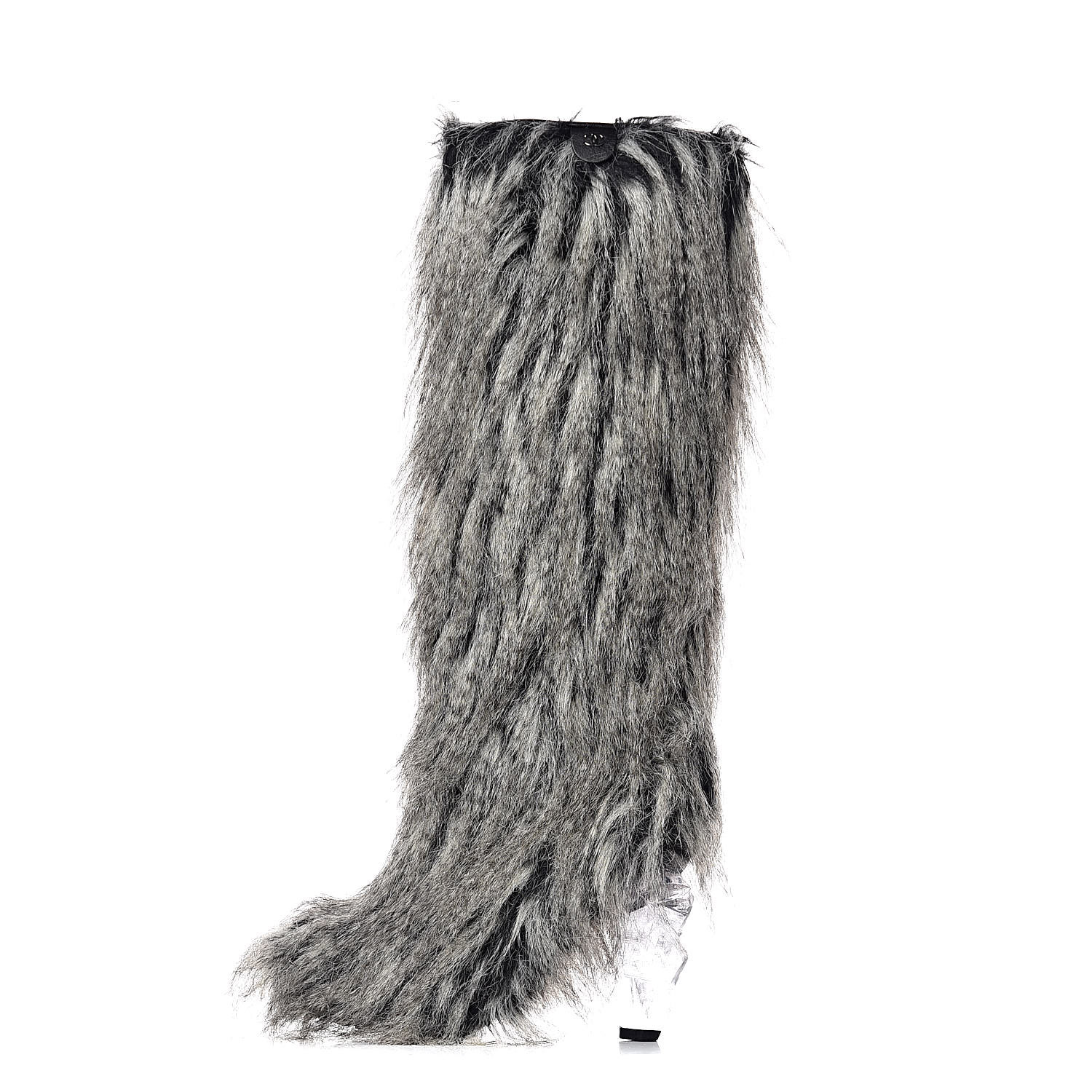 CHANEL☆ミュール☆25cm CHANEL Fantasy Fur Icicle Heel Mukluks 39 Boots Gray 432960