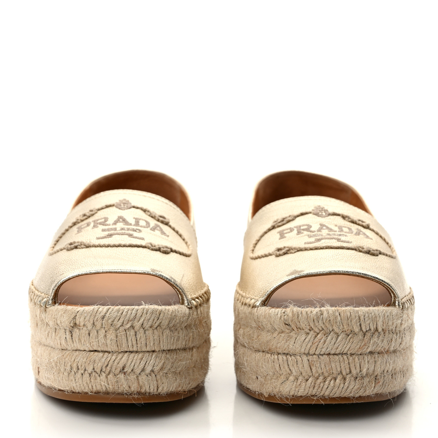 PRADA Metallic Nappa Logo Cap Toe Platform Espadrilles 39