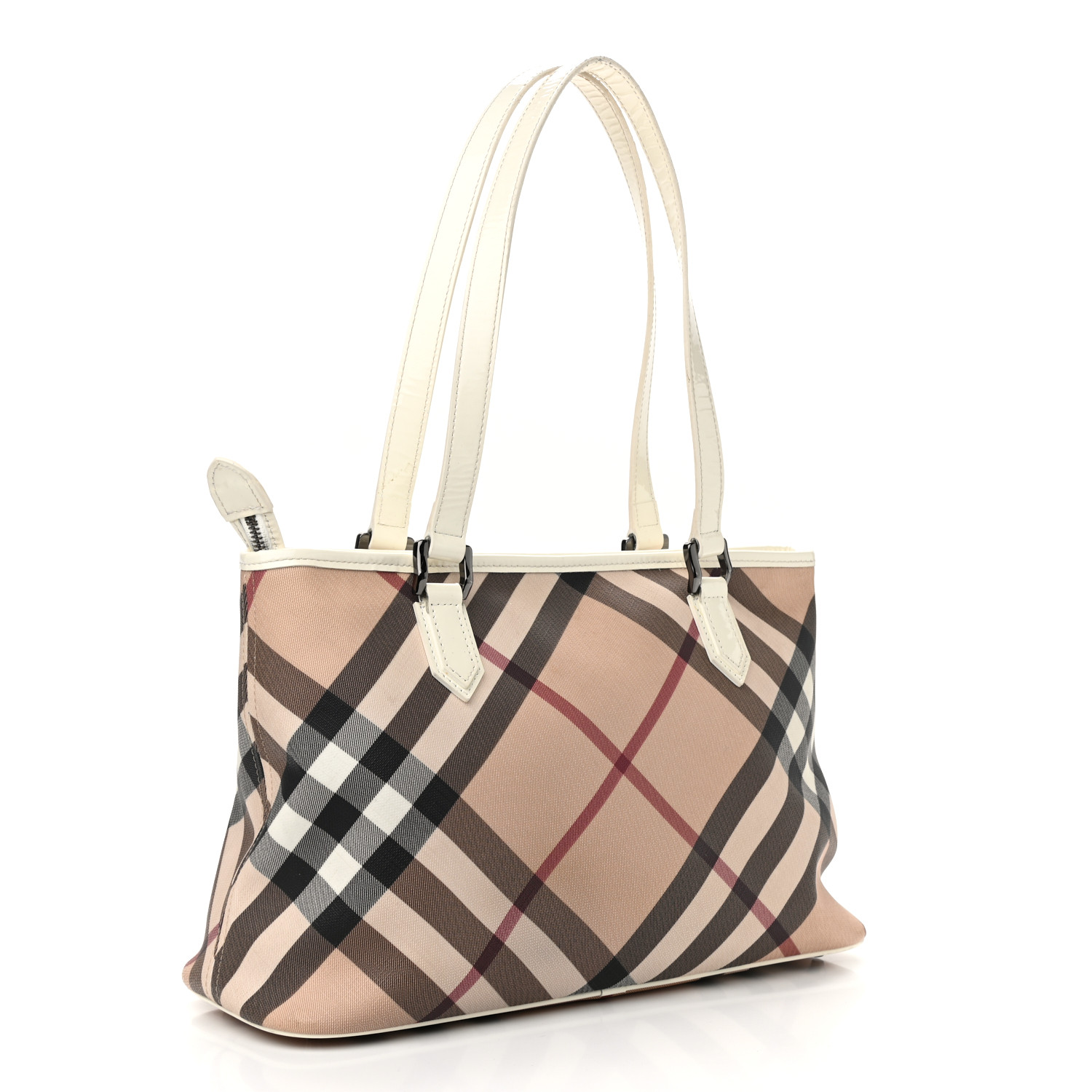 BURBERRY Nova Check Patent Trim Shopper Tote White 998717