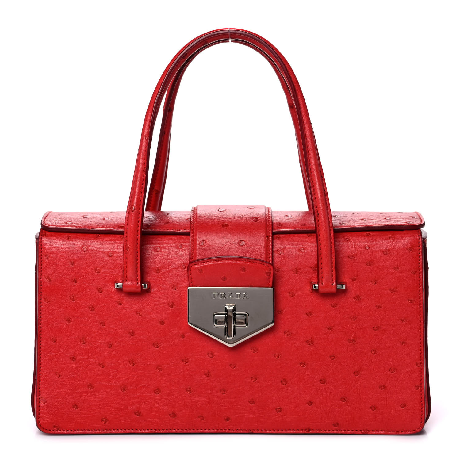PRADA レッド ボストンバッグ PRADA プラダ ミニボストンバッグ レッド ブラウン レザー
