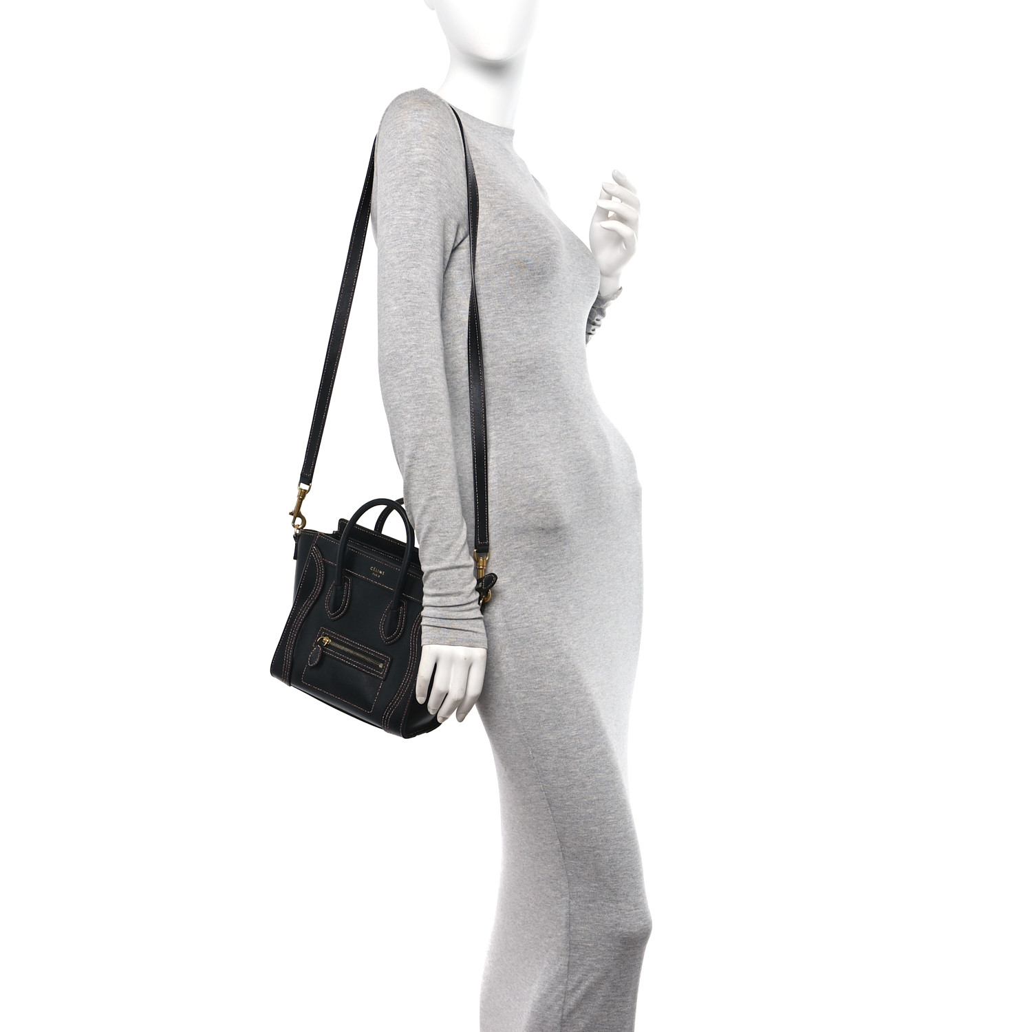 CELINE Shiny Smooth Calfskin Stitched Nano Luggage Black Multicolor 2
