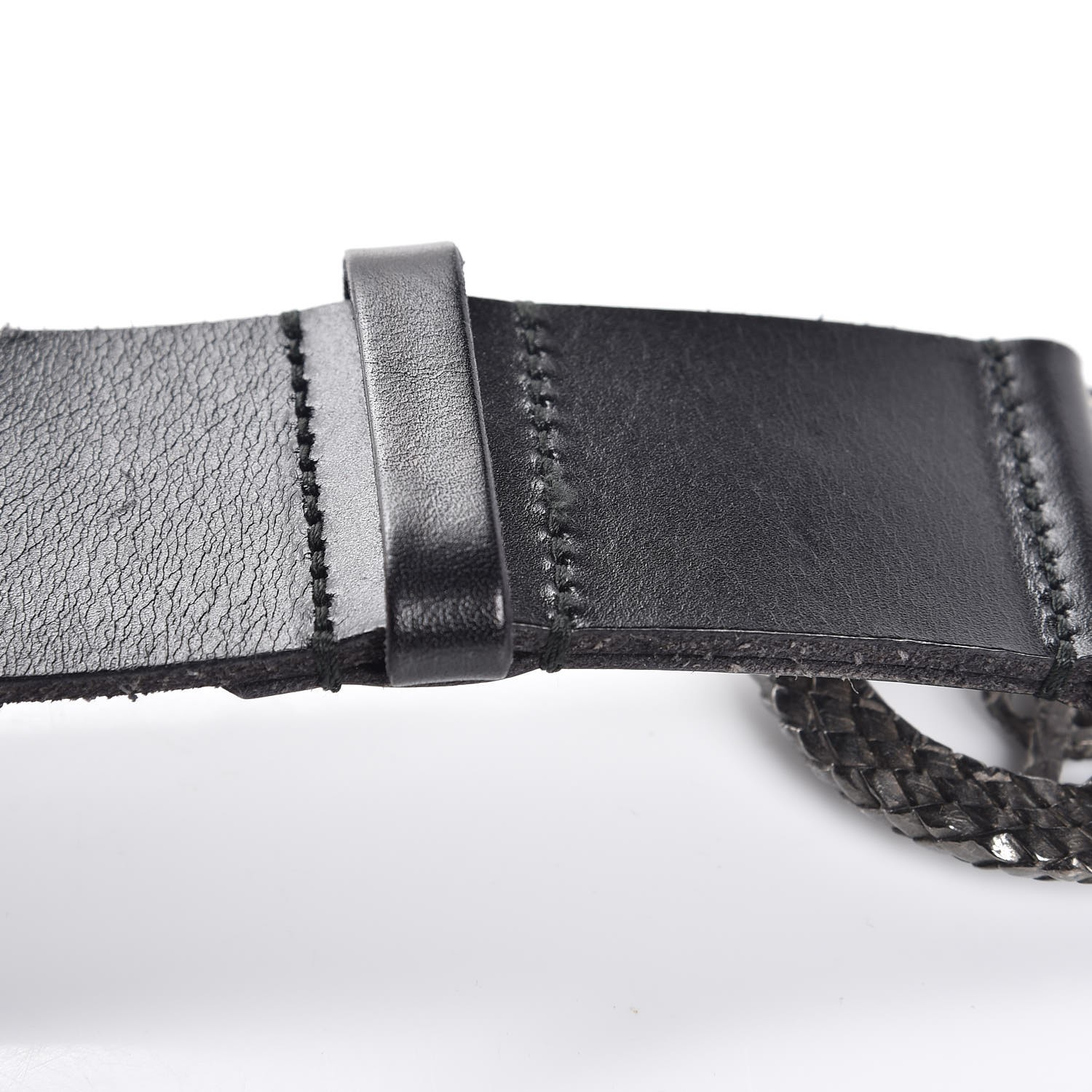 SAINT LAURENT Calfskin Monogram Serpent Belt 95 Black 282769