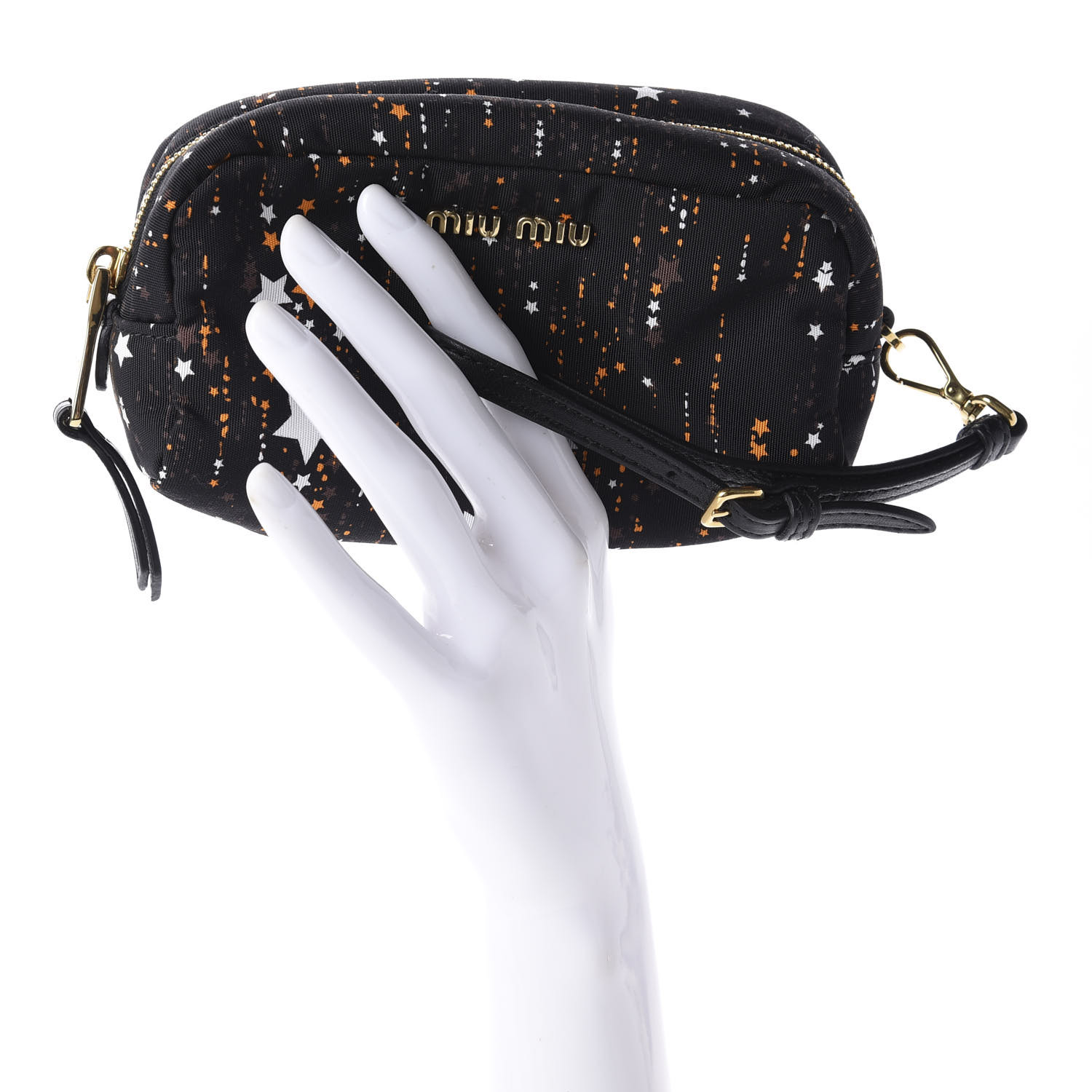 MIU MIU Nylon Printed Stars Pouch Black 605492 | FASHIONPHILE