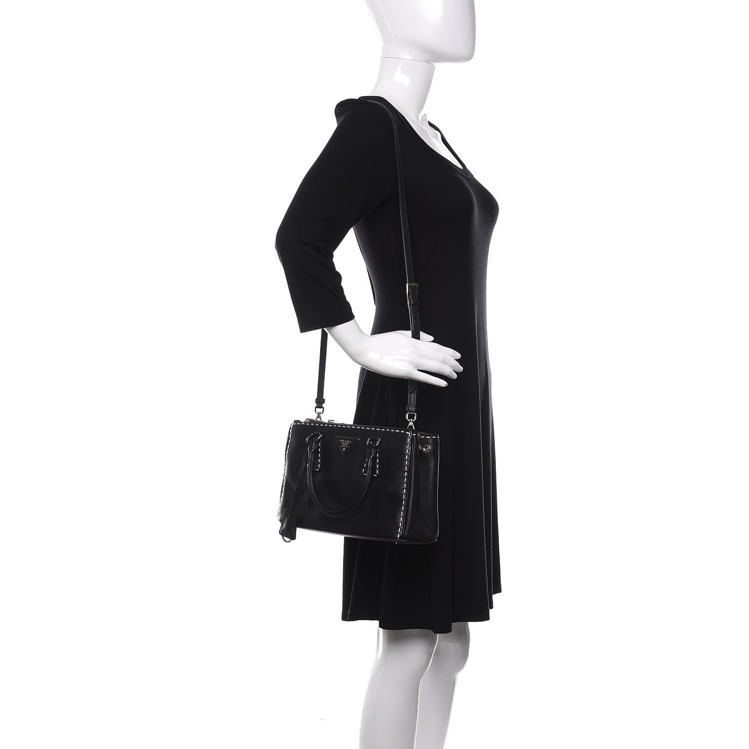 PRADA CITY CALF 2wayトート ブラック　/27 PRADA City Calf Bi-Color Medium Galleria Double Zip Tote
