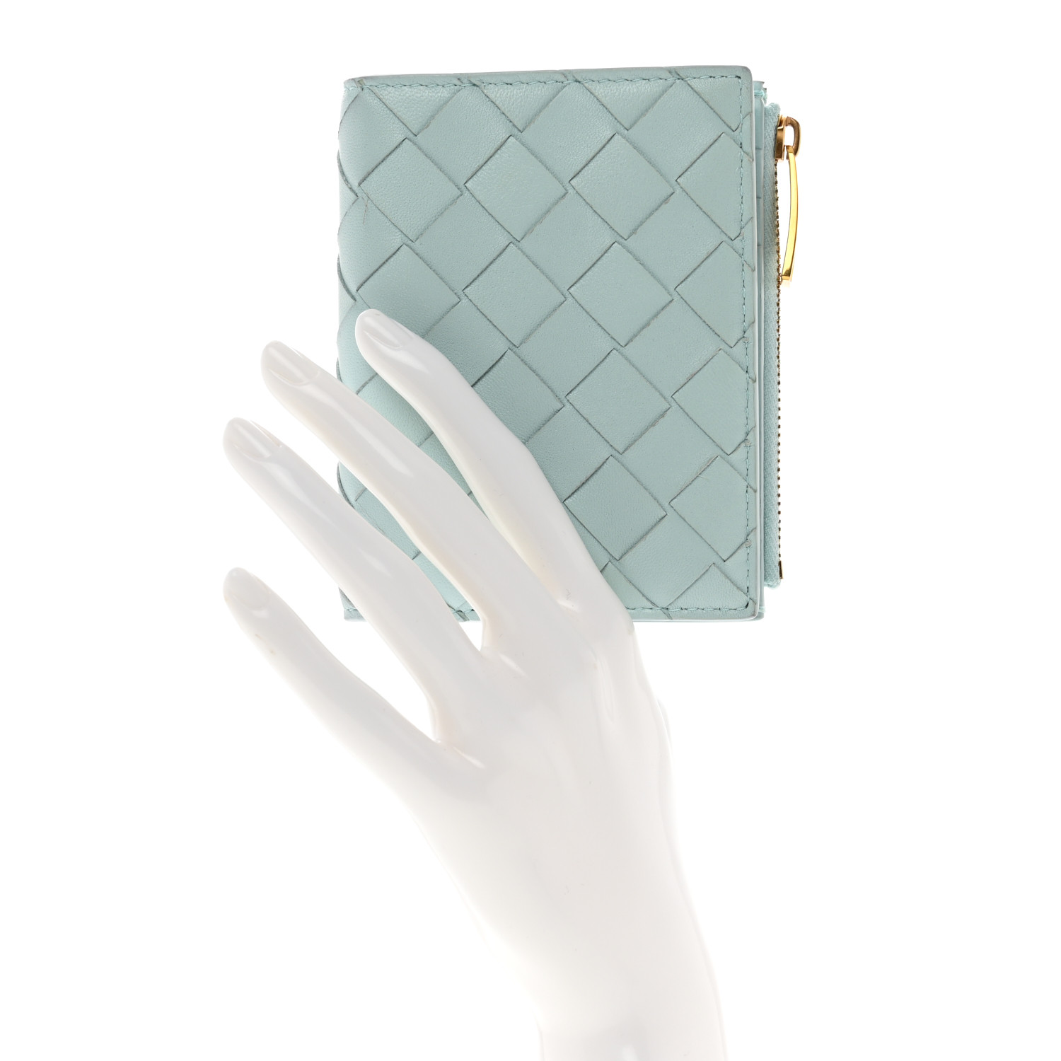 BOTTEGA VENETA Nappa Intrecciato Bifold Zip Wallet Teal