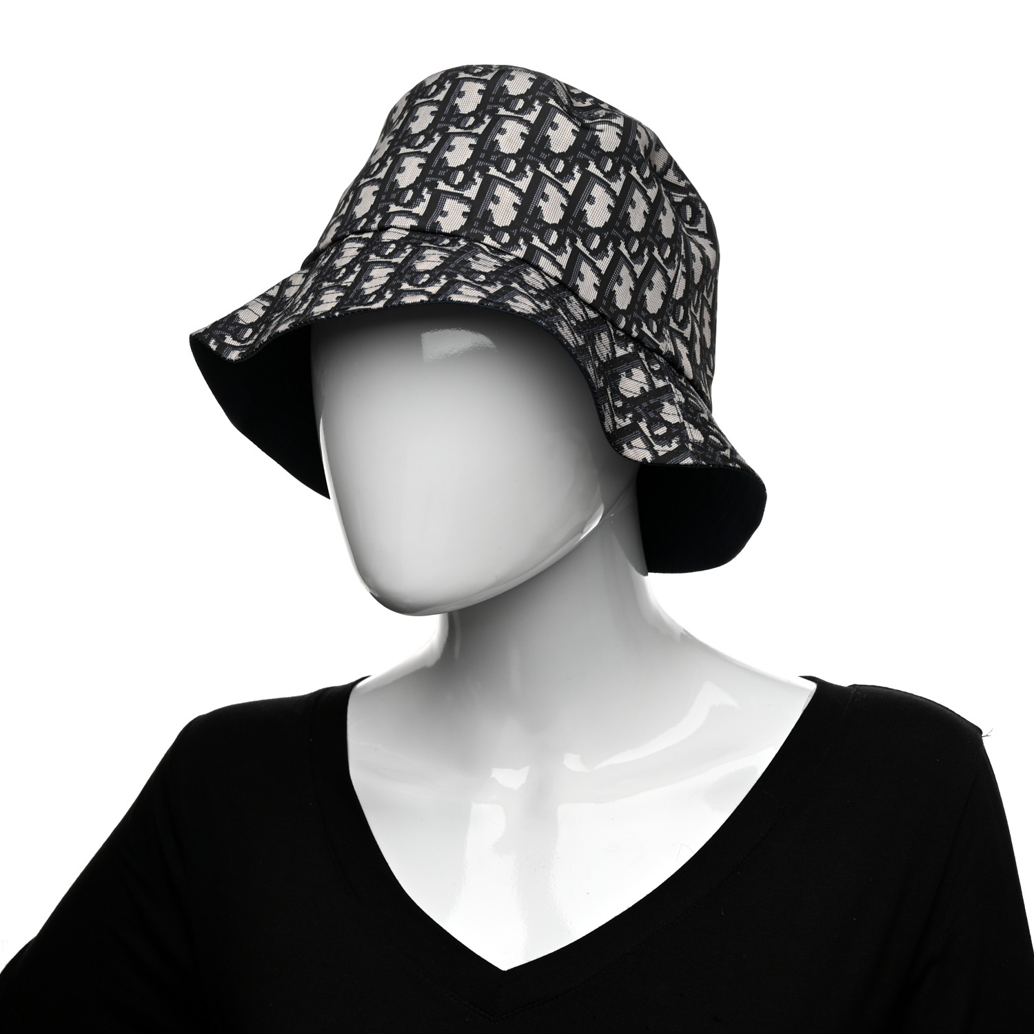 DIOR リバーシブルハット DIOR OBLIQUE BUCKET HAT Black Grey Blended Cotton Jacquard