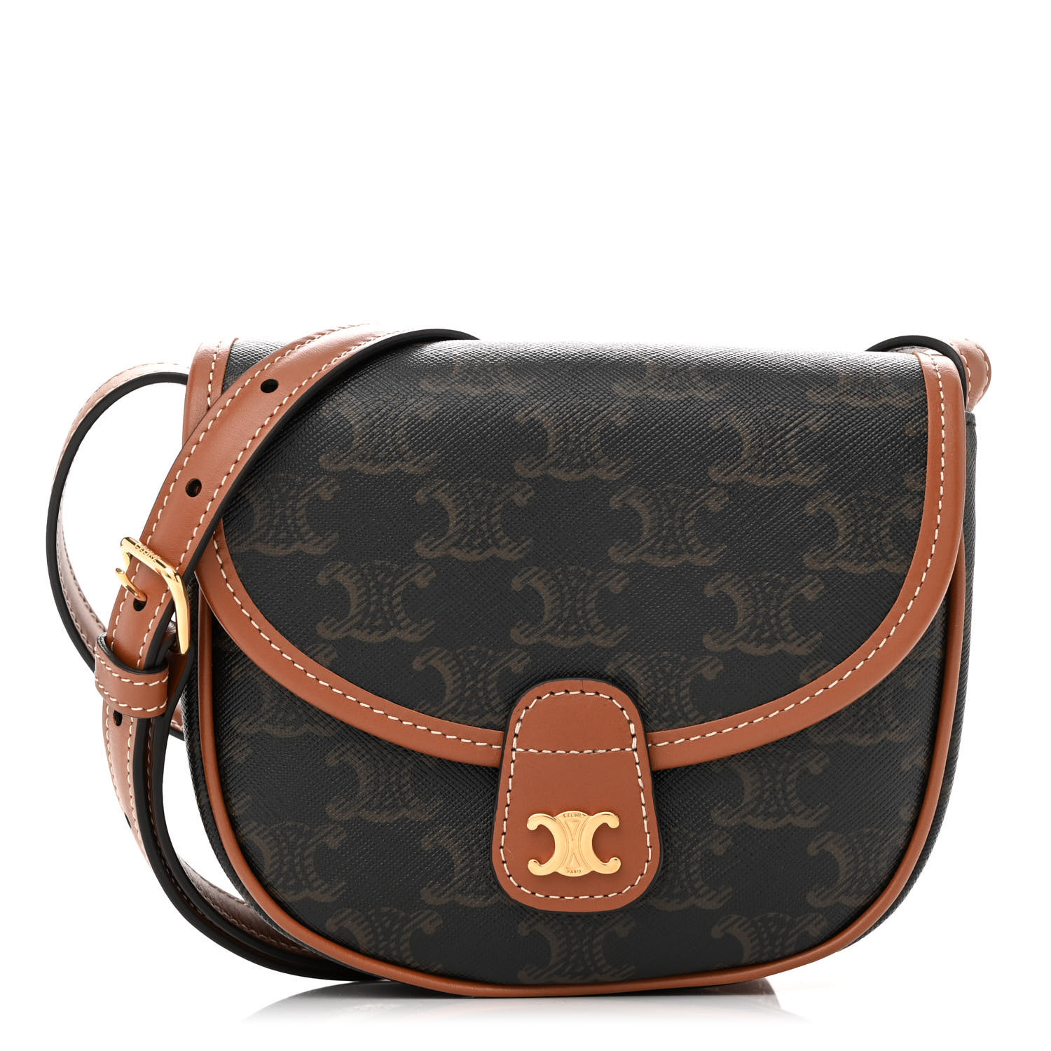 【限定数量】 Celine Mini Besace in Triomphe Tan CELINE Canvas Calfskin Triomphe Mini Besace Tan 1488916