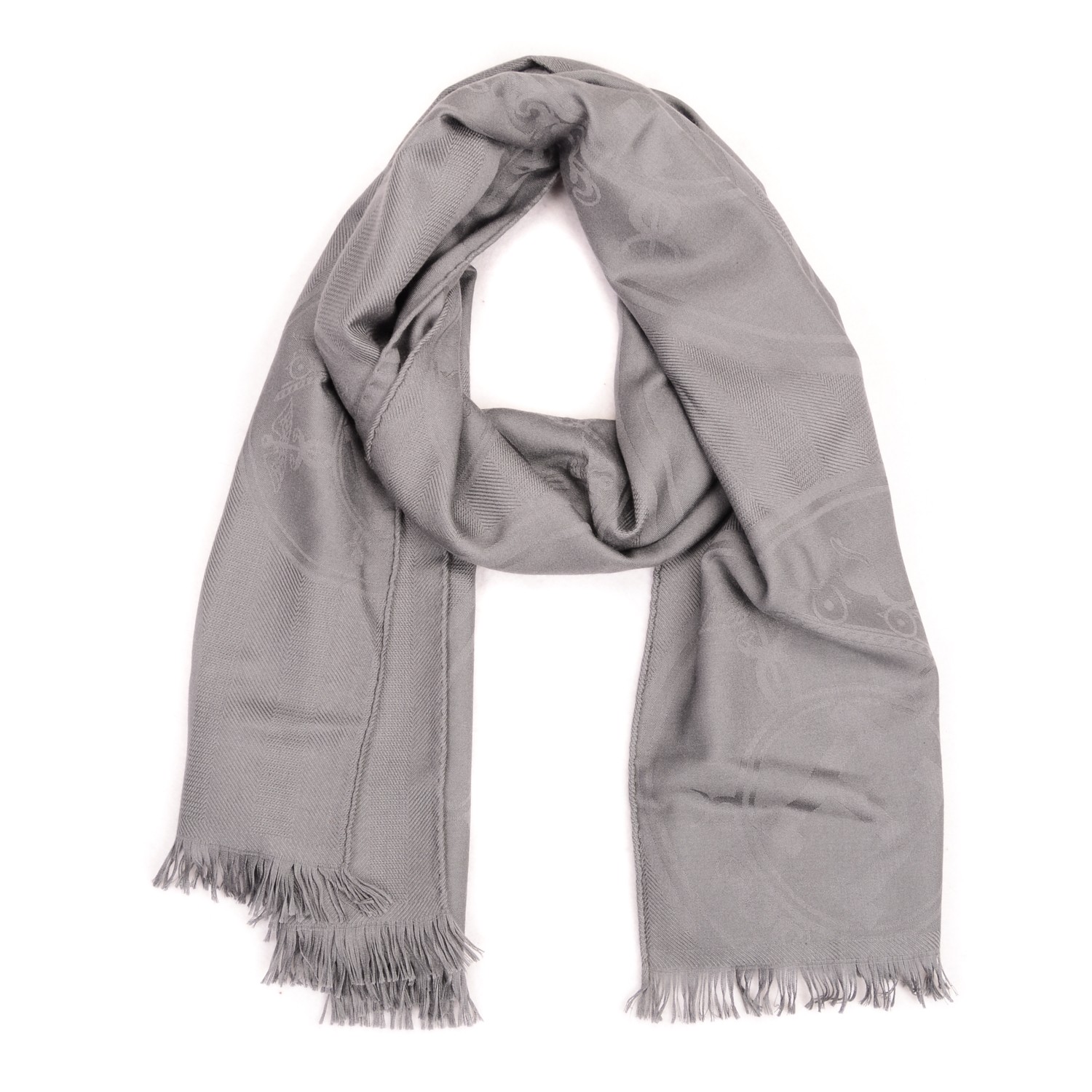 HERMES Cashmere Silk Jacquard New Libris Scarf Gris Souris