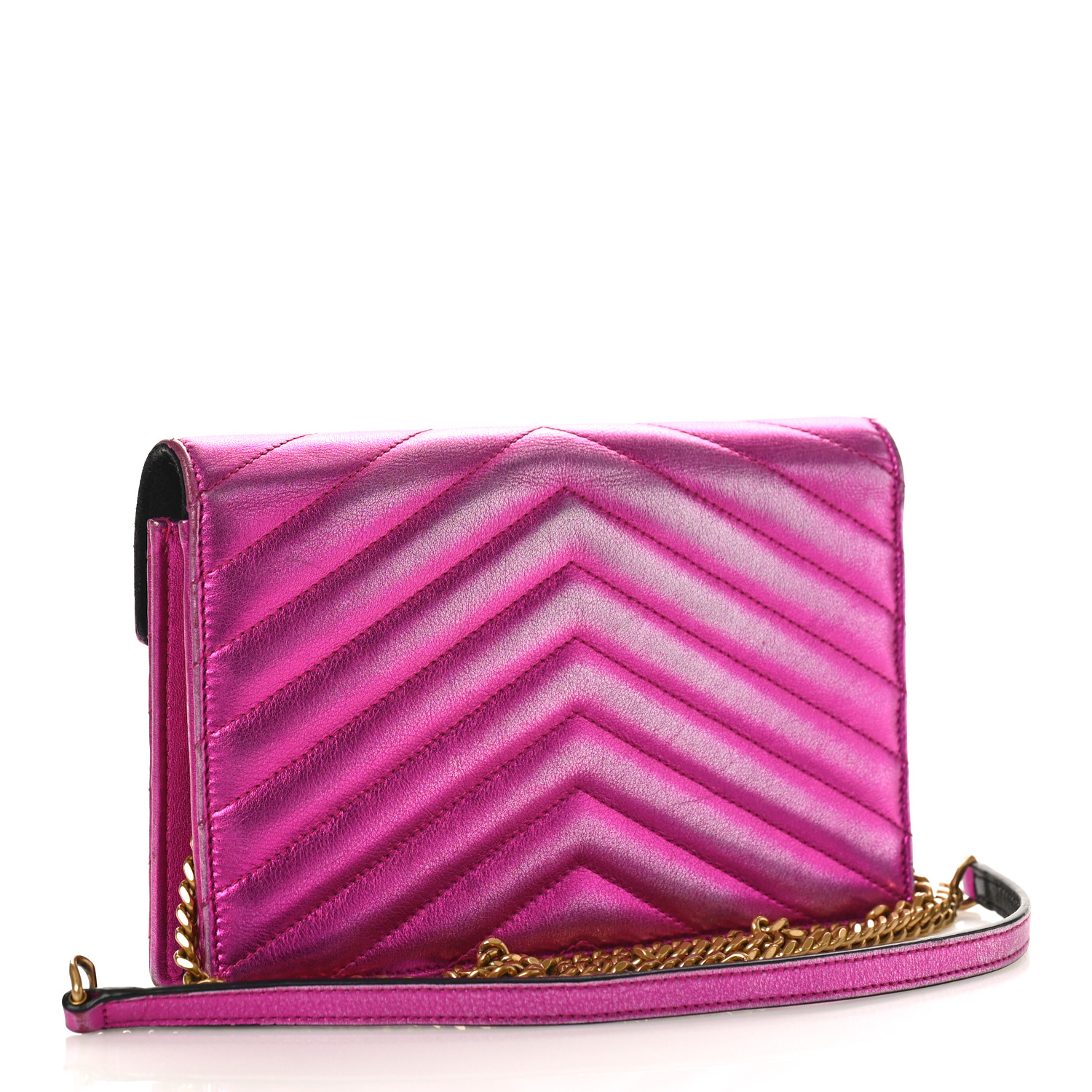 SAINT LAURENT Metallic Calfskin Matelasse Chevron Monogram