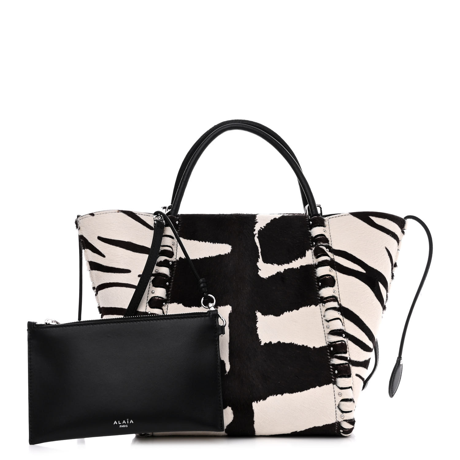 ALAIA Calf Hair Zebra Print Small Le Hinge Bag Black White
