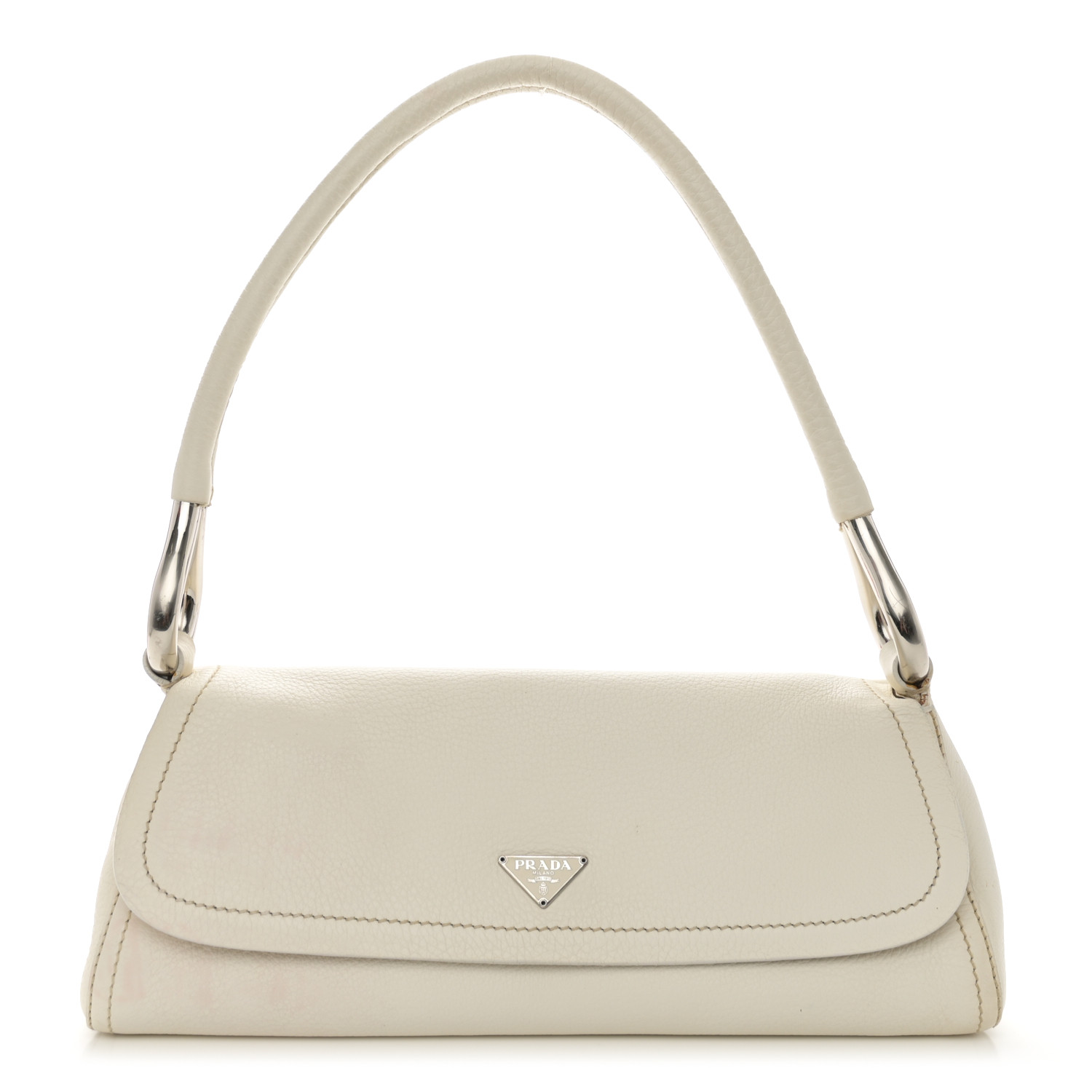 PRADA Vitello Daino Swing Flap Shoulder Bag White 1511397