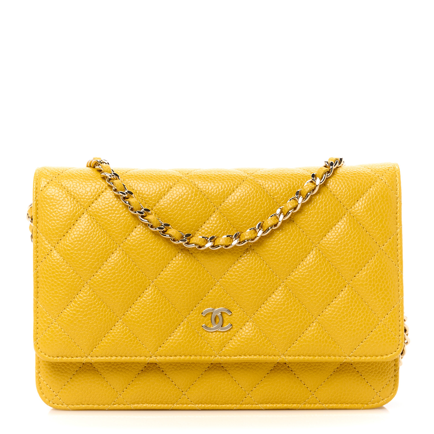 CHANEL Caviar Quilted Wallet on Chain WOC Yellow 1499577
