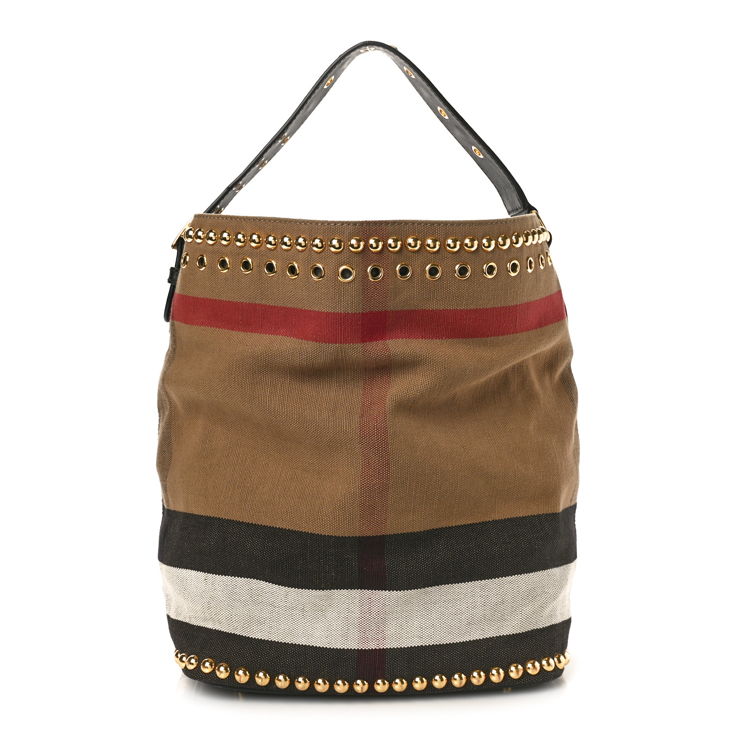 BURBERRY Canvas Mega Check Studded Medium Ashby Bucket Bag