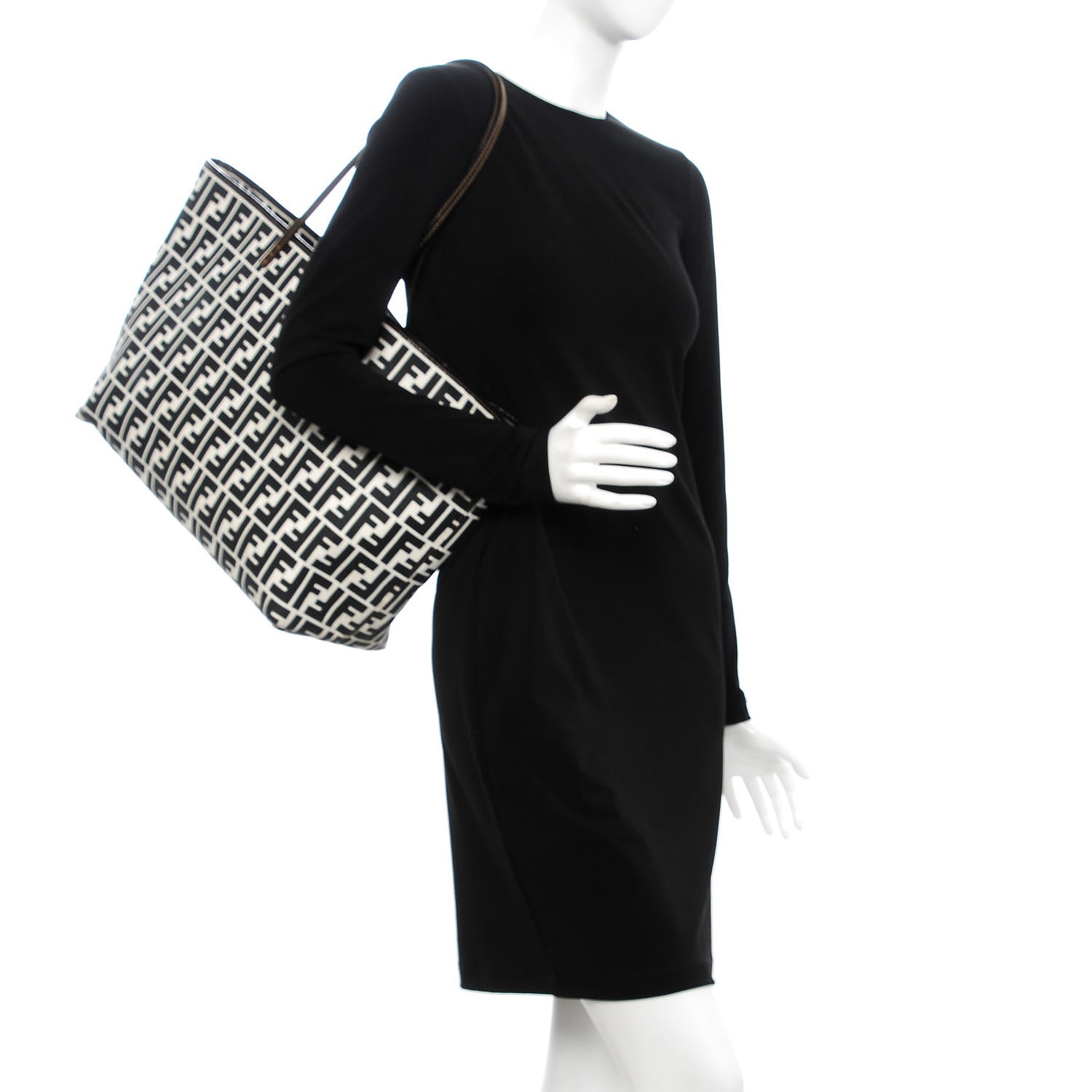 FENDI Canvas FF Large Roll Tote Black White 273237