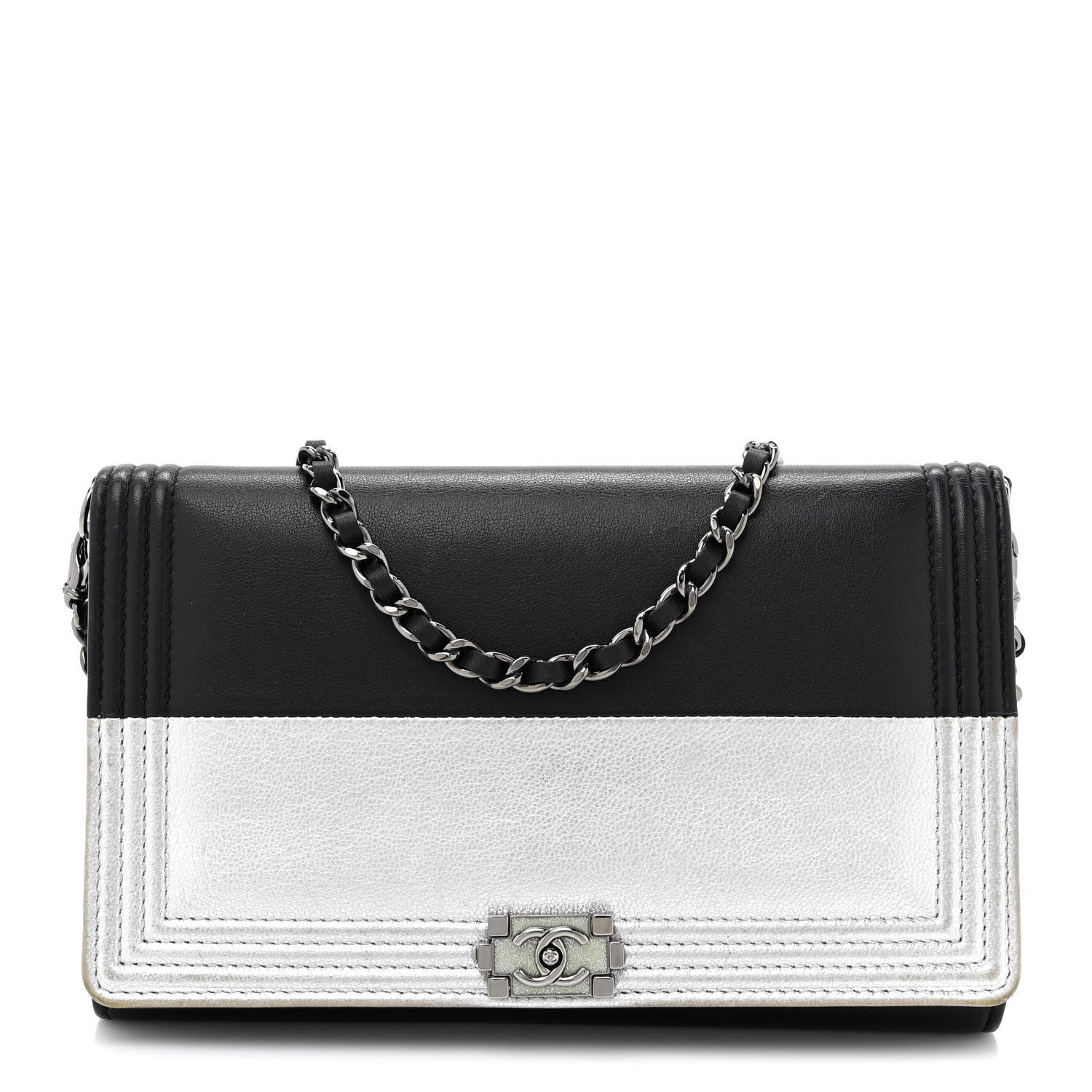 Wallet Body Bag／black × silver Silver Leather Astor Convertible Crossbody