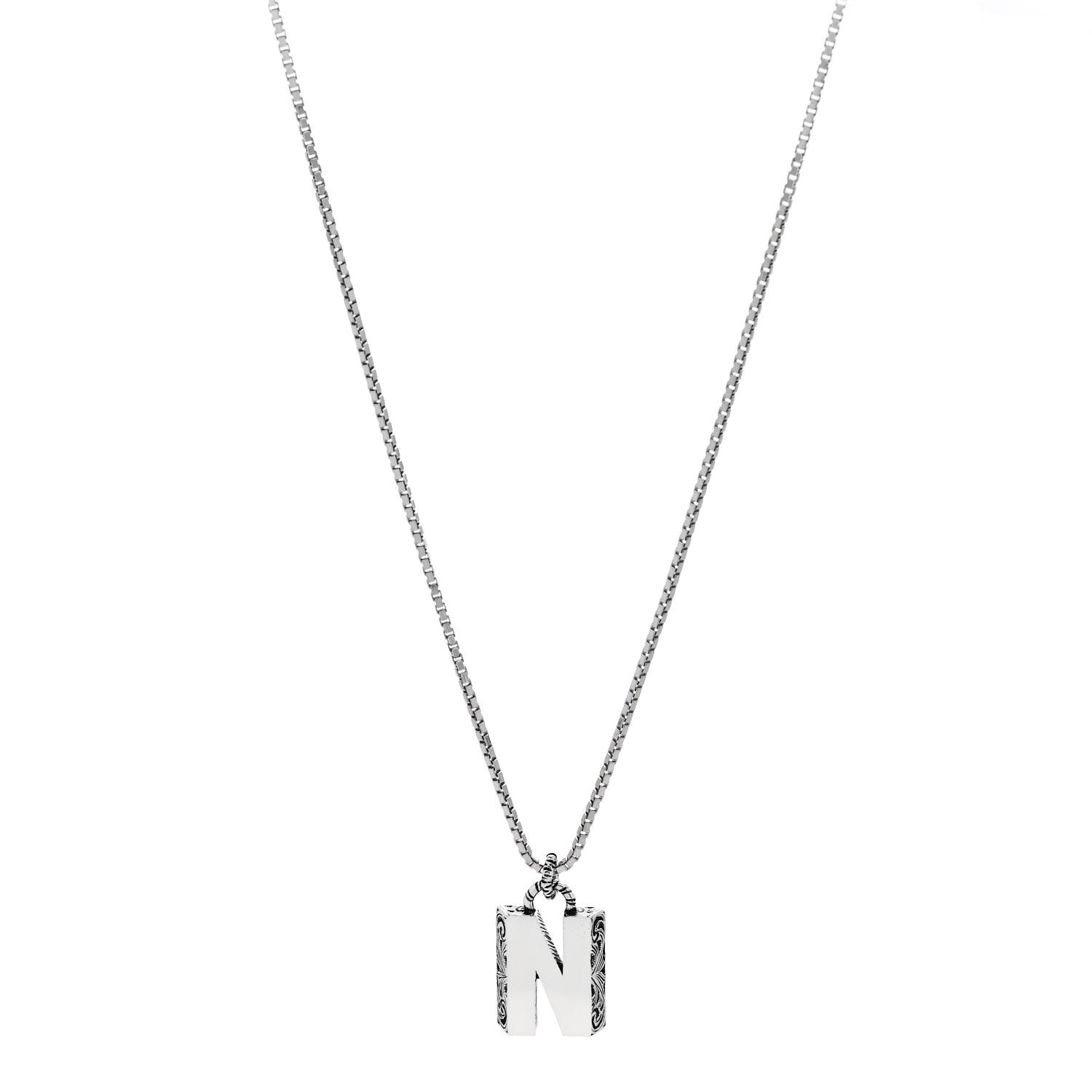 GUCCI Sterling Silver Letter N Pendant Necklace 1681990