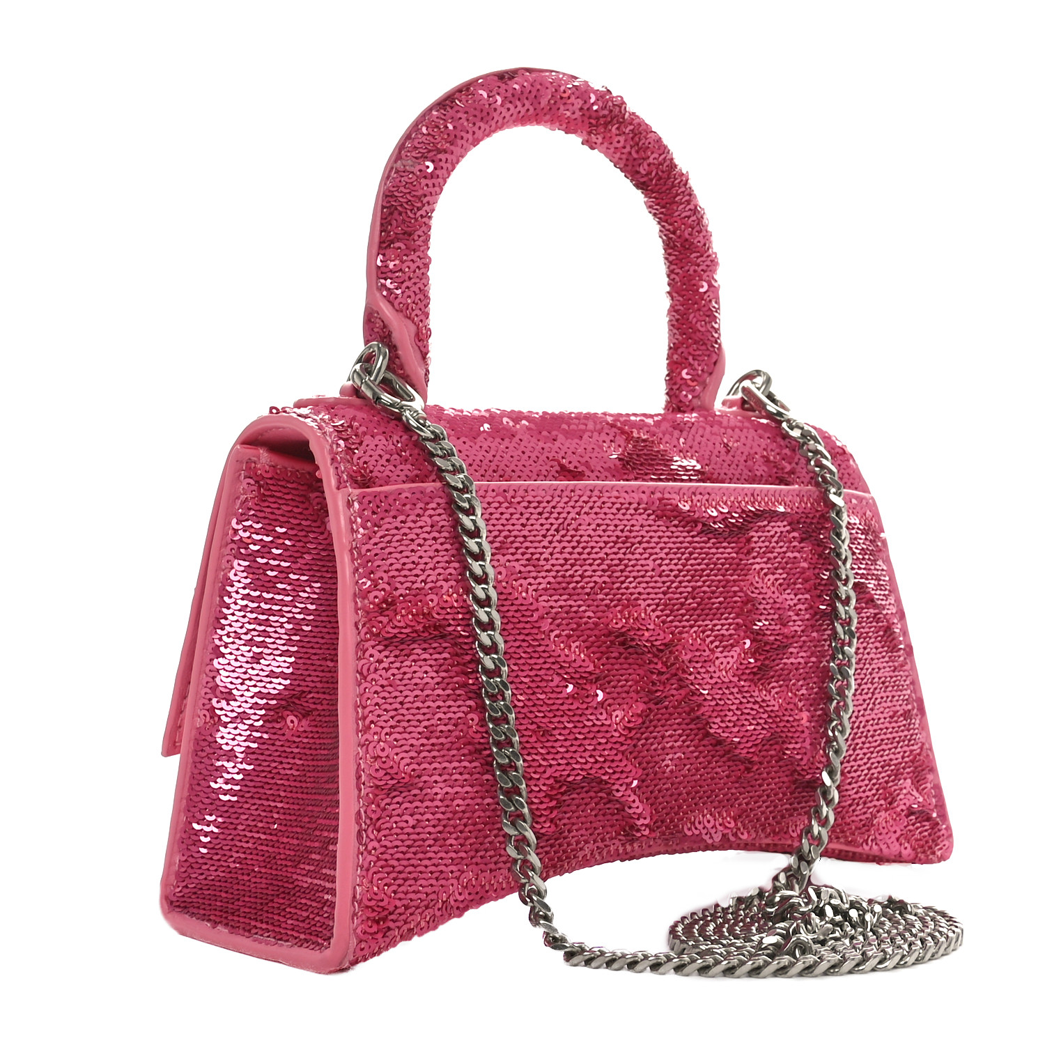 ●送料込●BALENCIAGA●HOURGLASS S グリッター トップハンドル BALENCIAGA Glitter Fabric Hourglass Top Handle Bag XS Black