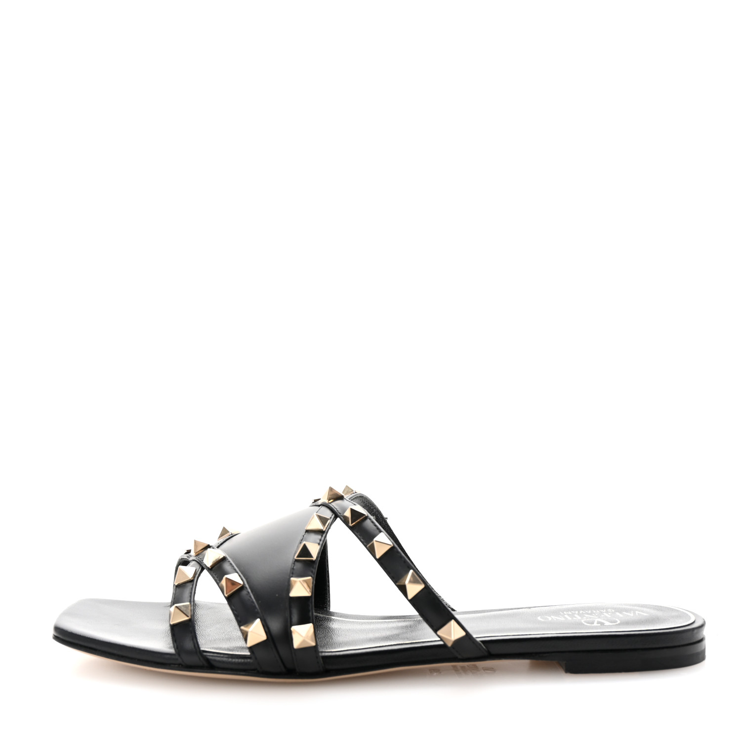 ■VALENTINO■ V Logo Rockstud Slide Black XY2S0F38KKC0NO Valentino Garavani Rockstud Slide Sandals | Black | FARFETCH