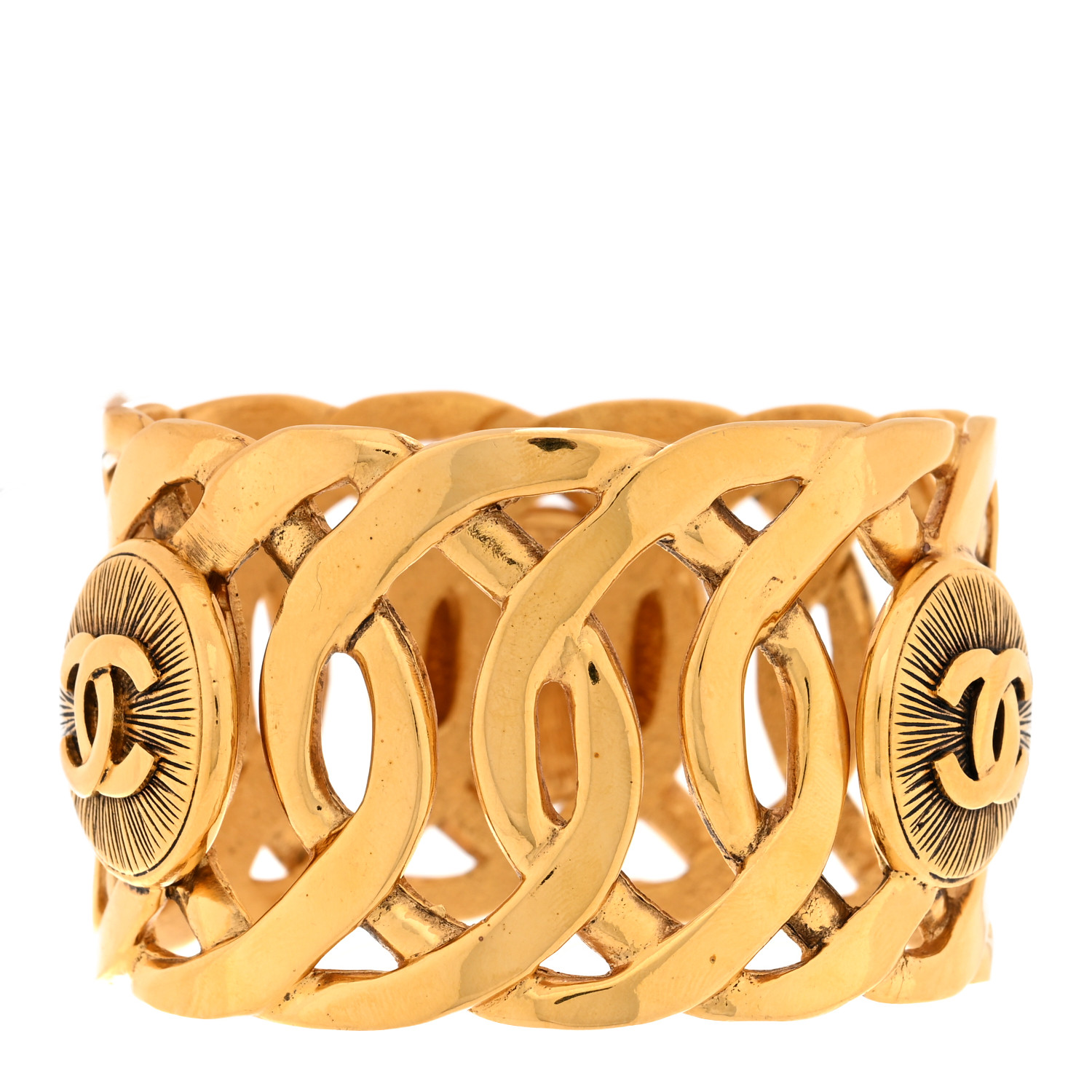 CHANEL Metal CC Sunburst Cuff Gold 1671200 | FASHIONPHILE