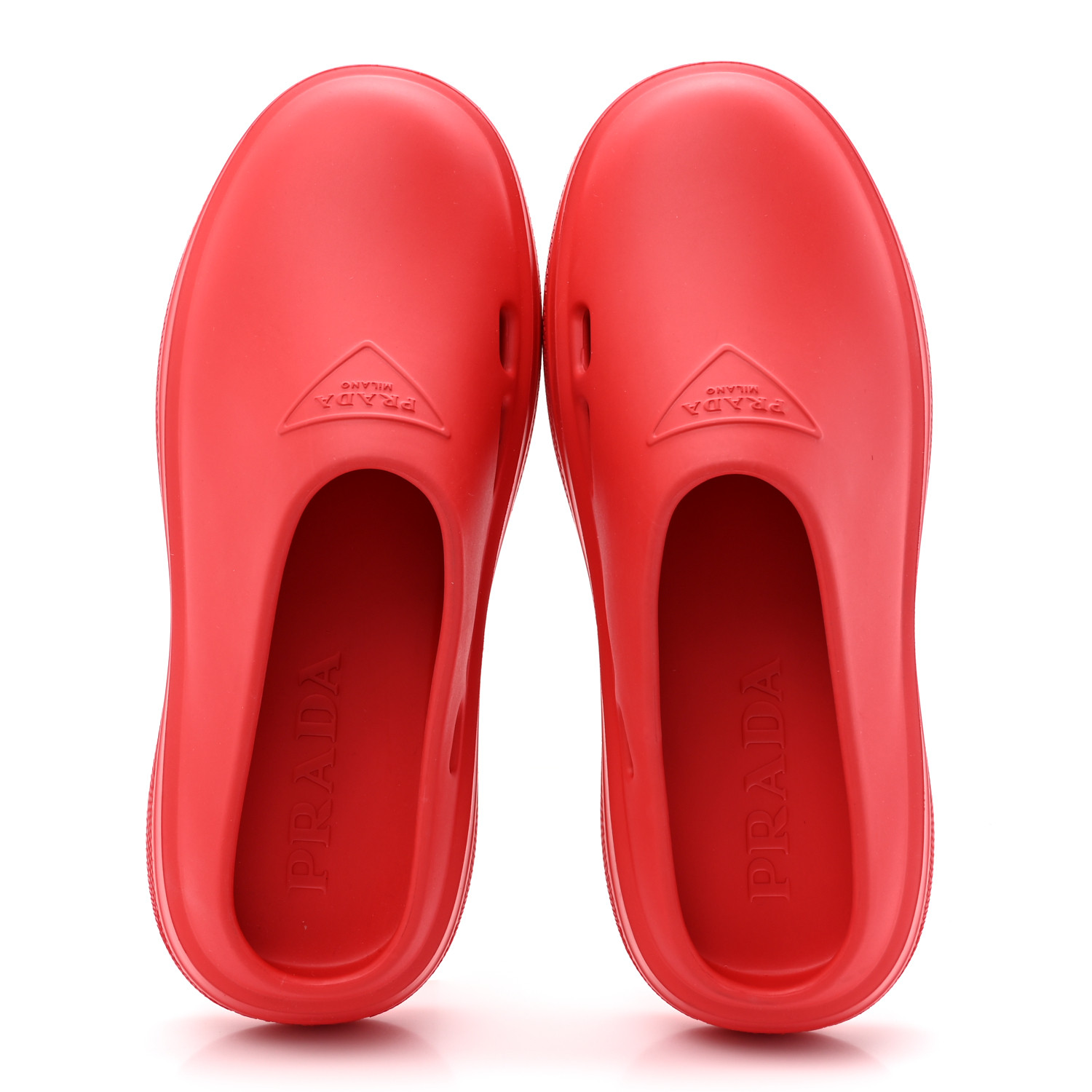 PRADA Soft Mellow Rubber Embossed Mens Triangle Logo Mules