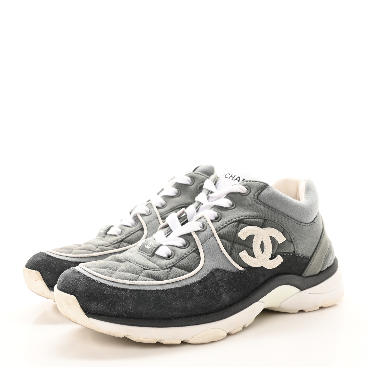 CHANEL スニーカー 37 LIGHT GREY CHANEL Fabric Laminated Calfskin Stretch CC Sneakers 37