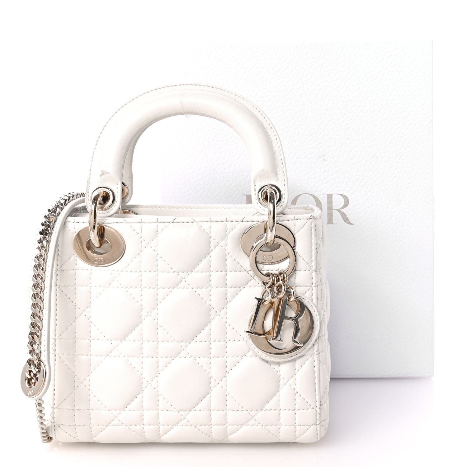 【ヴィンテージ】Rank:S☆Dior White Mini Cannage バック CHRISTIAN DIOR Lambskin Cannage Mini Lady Dior White 1676874