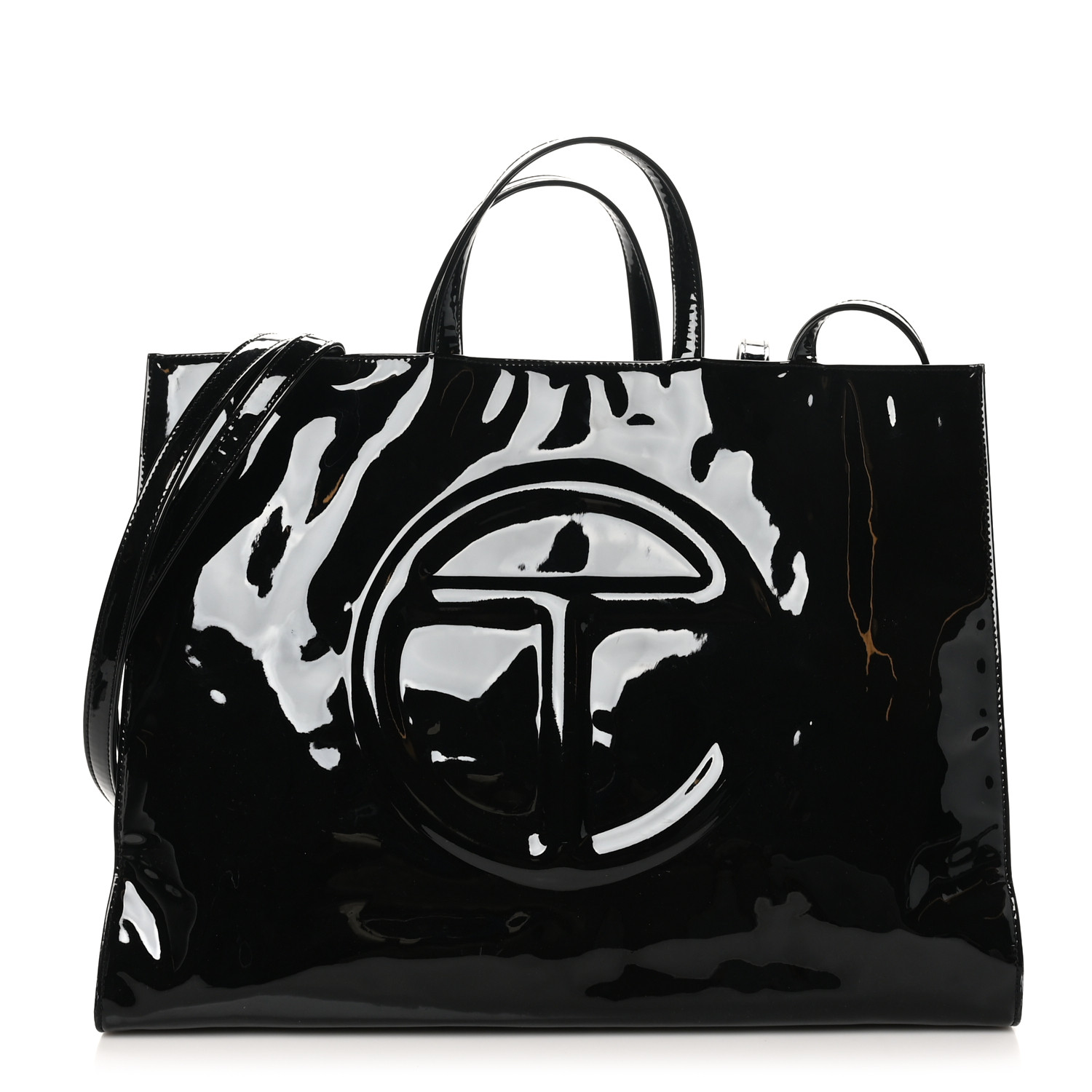 Telfar ブラックレザー トートバッグ ロゴ入り38CM Telfar Black Shopping Bag - Medium SIZE Brand New with Tags
