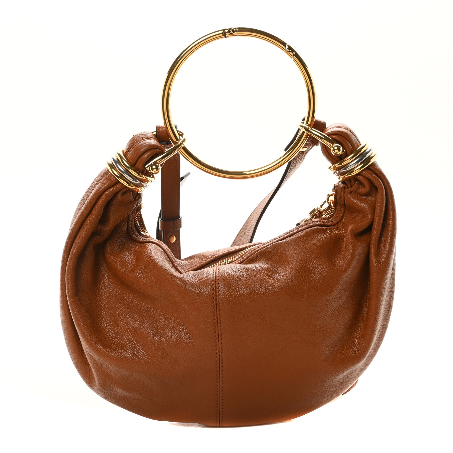 ☆Chloe☆ Bracelet Hobo Bag (BLACK & CLAY BROWN) CHLOE Grained Calfskin Small Bracelet Hobo Bag Clay Brown