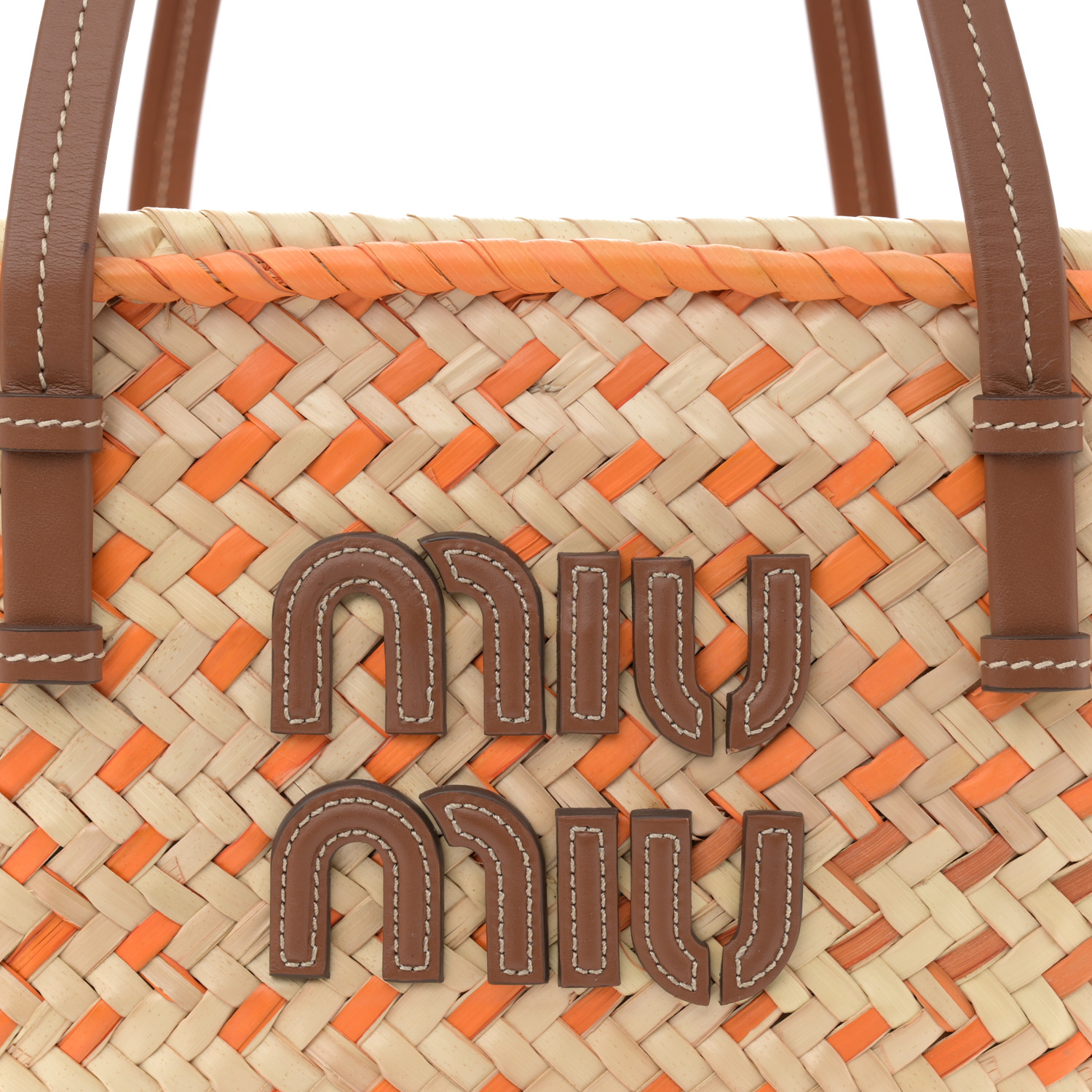 MIU MIU Palmetto Logo Tote Basket Natural Aranci 1543323