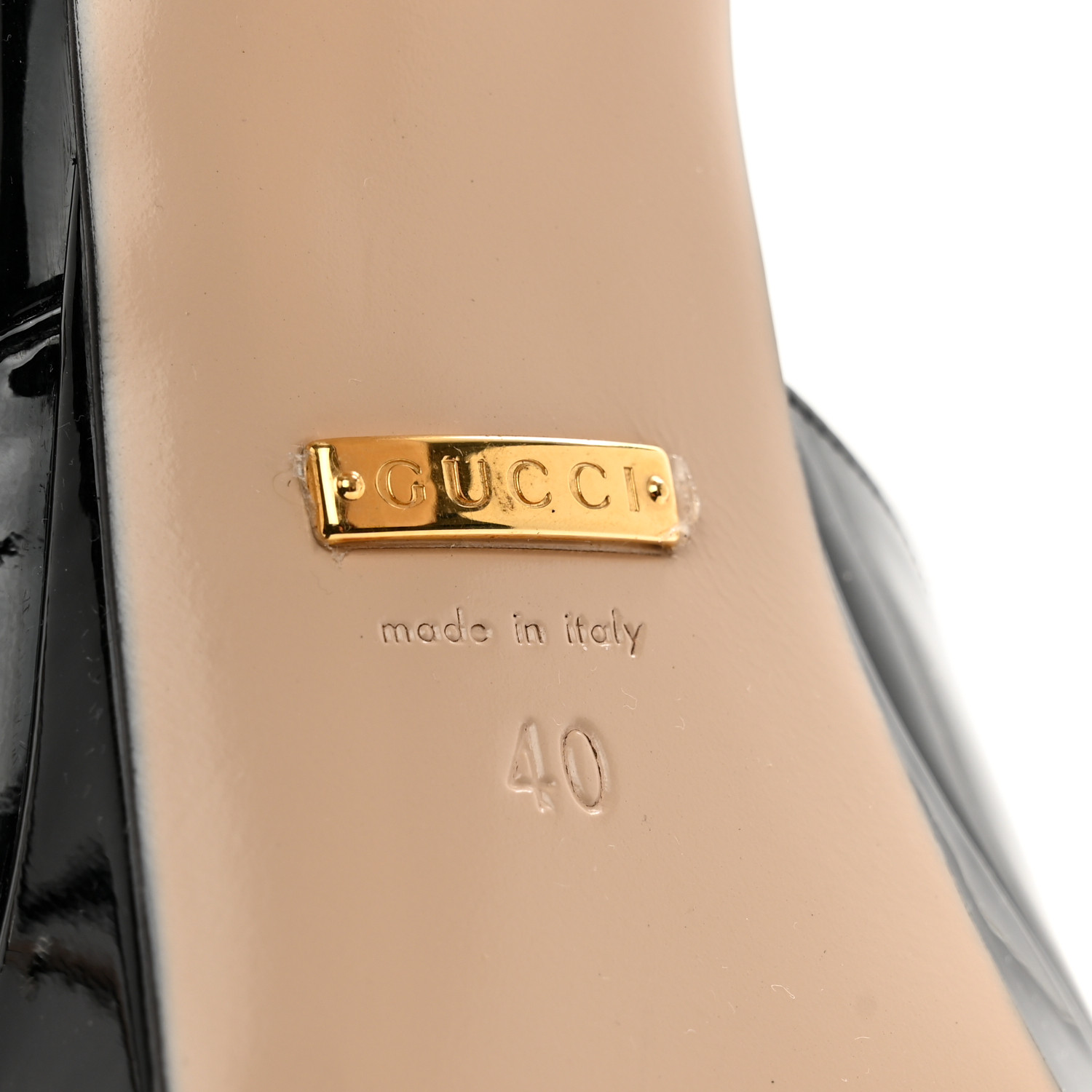 GUCCI Patent Crystal GG Bow Sadie Spike Ankle Strap d'Orsay
