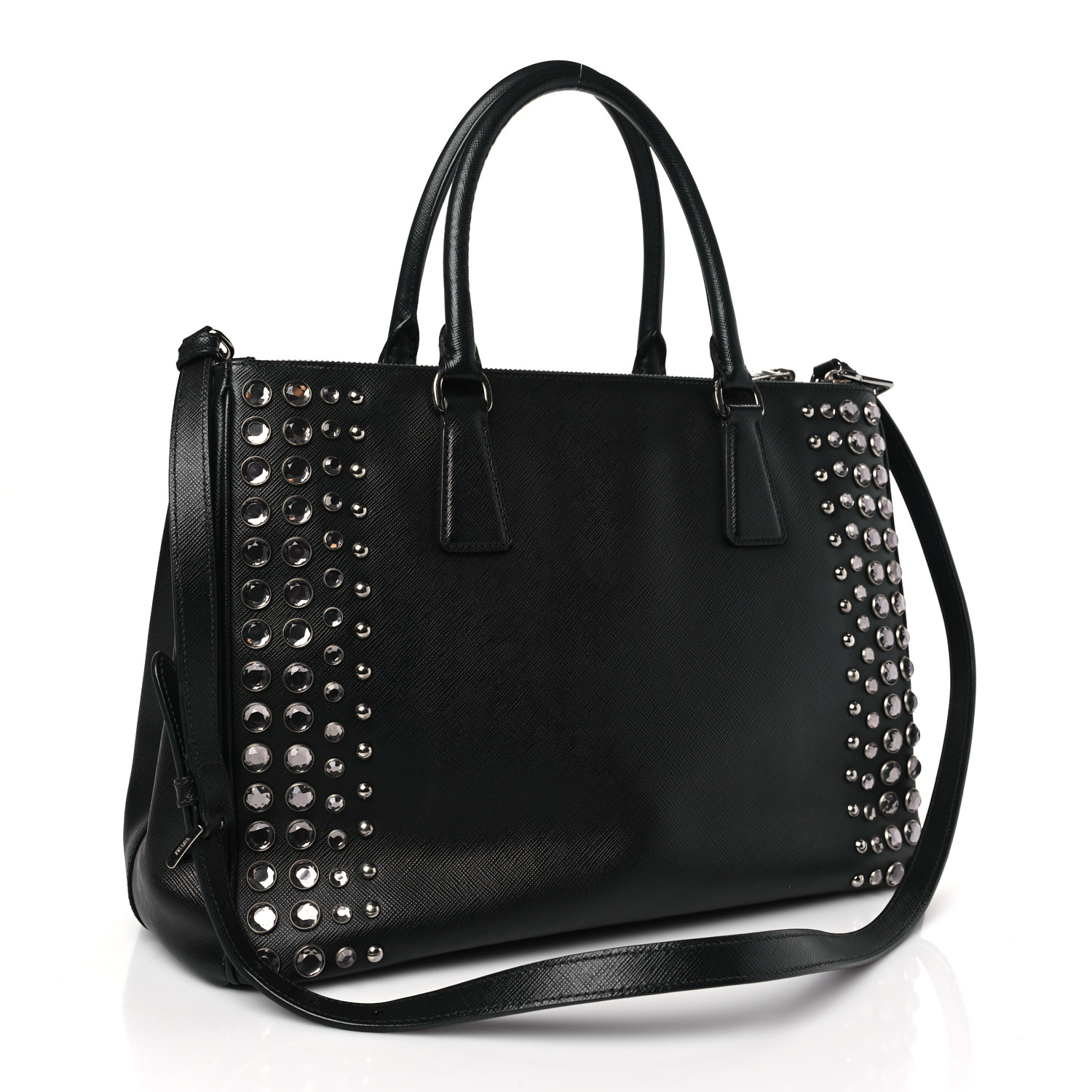 ★BLACKPURPLE☆BP Crystal DoubleSide Bag PRADA Saffiano Lux Studded Crystal Medium Galleria Double