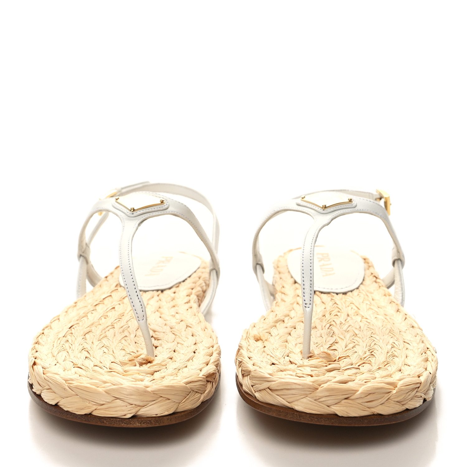 サンダル PRADA 2X3143 RAFFIA FLAT SANDAL WITH TRIANGLE LOGO PRADA Raffia Metal Triangle Logo Woven Slingback Flat Thong