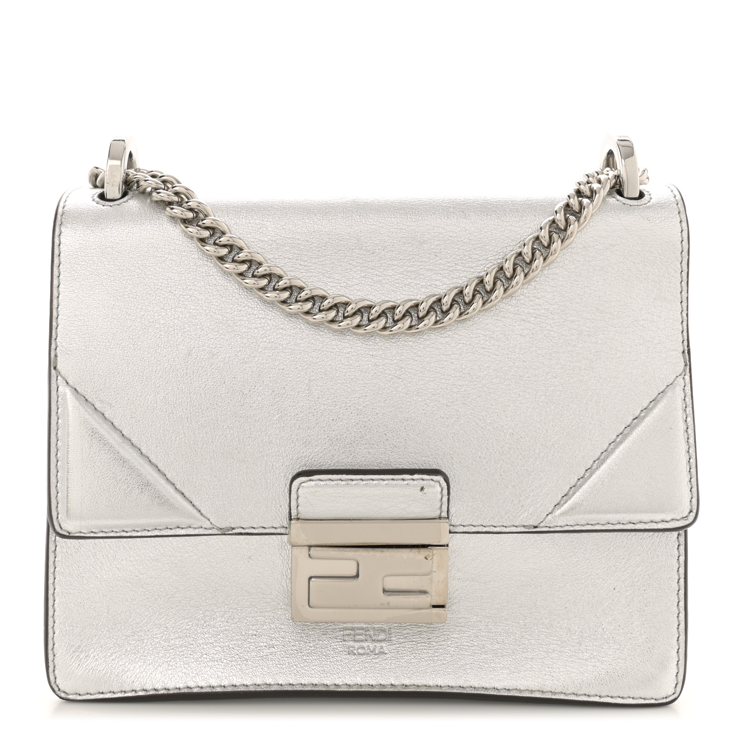 FENDI Agnello Old Shine Small Kan U Shoulder Bag Silver