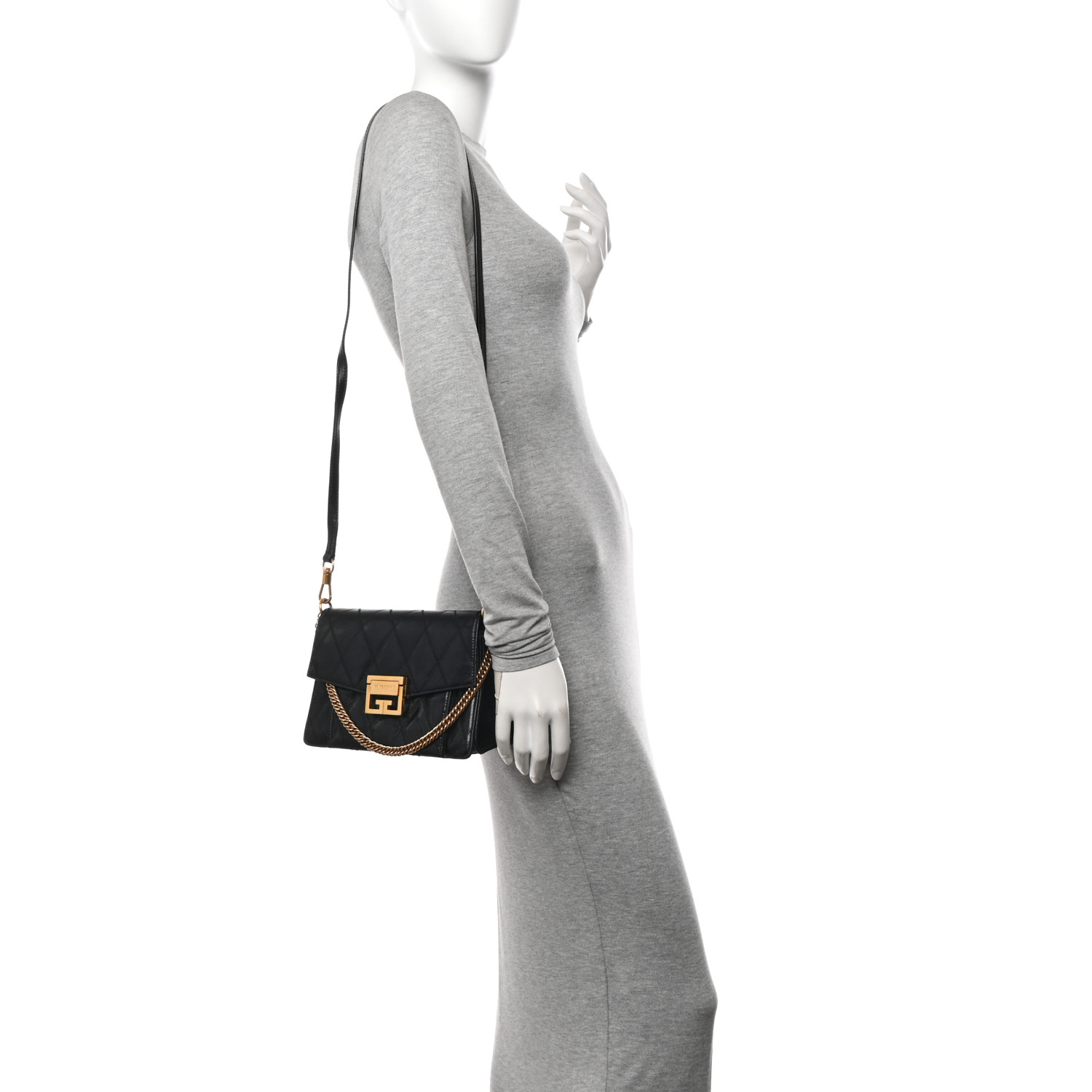 GIVENCHY Goatskin Quilted Small GV3 Shoulder Bag Black