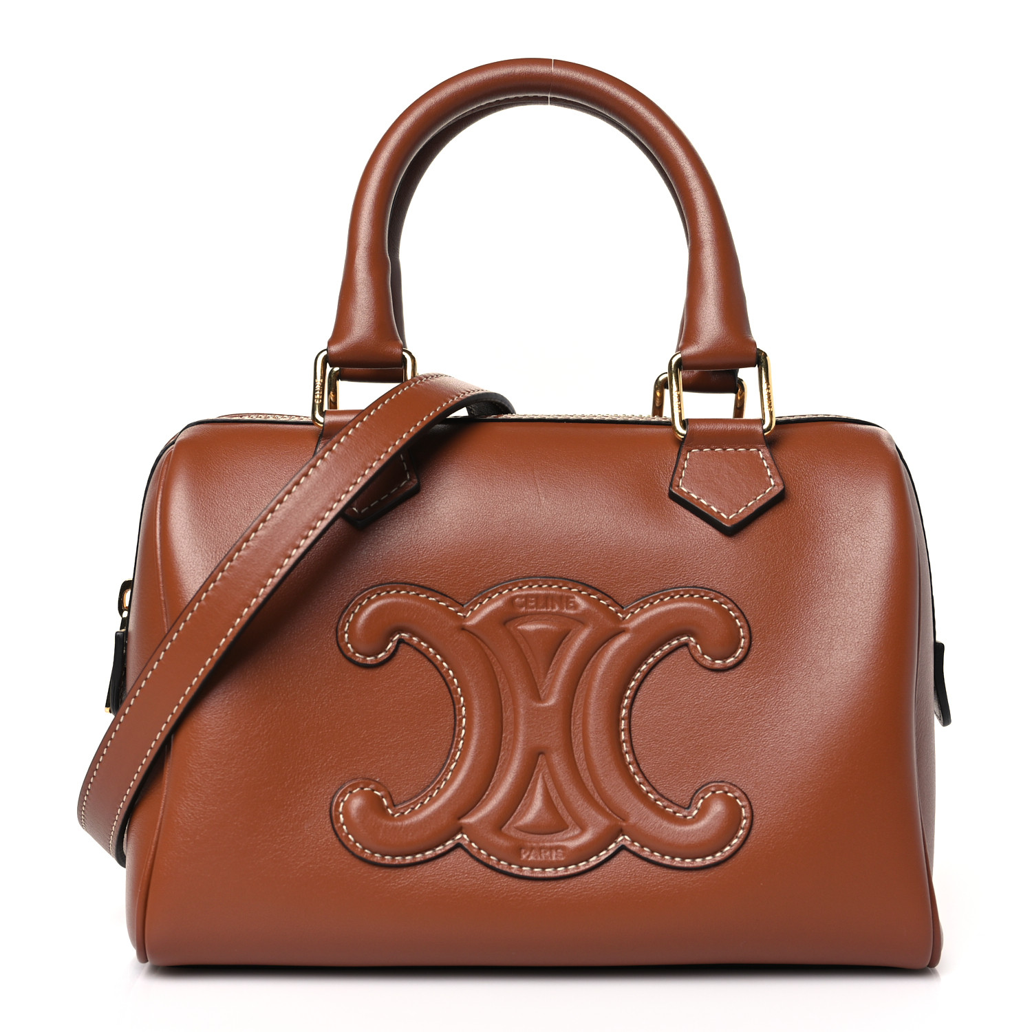 CELINE｜ (SMALL CUIR TRIOMPHE BOSTON IN SMOOTH CALF SKIN CELINE Smooth Calfskin Triomphe Small Boston Bag Tan 1419440