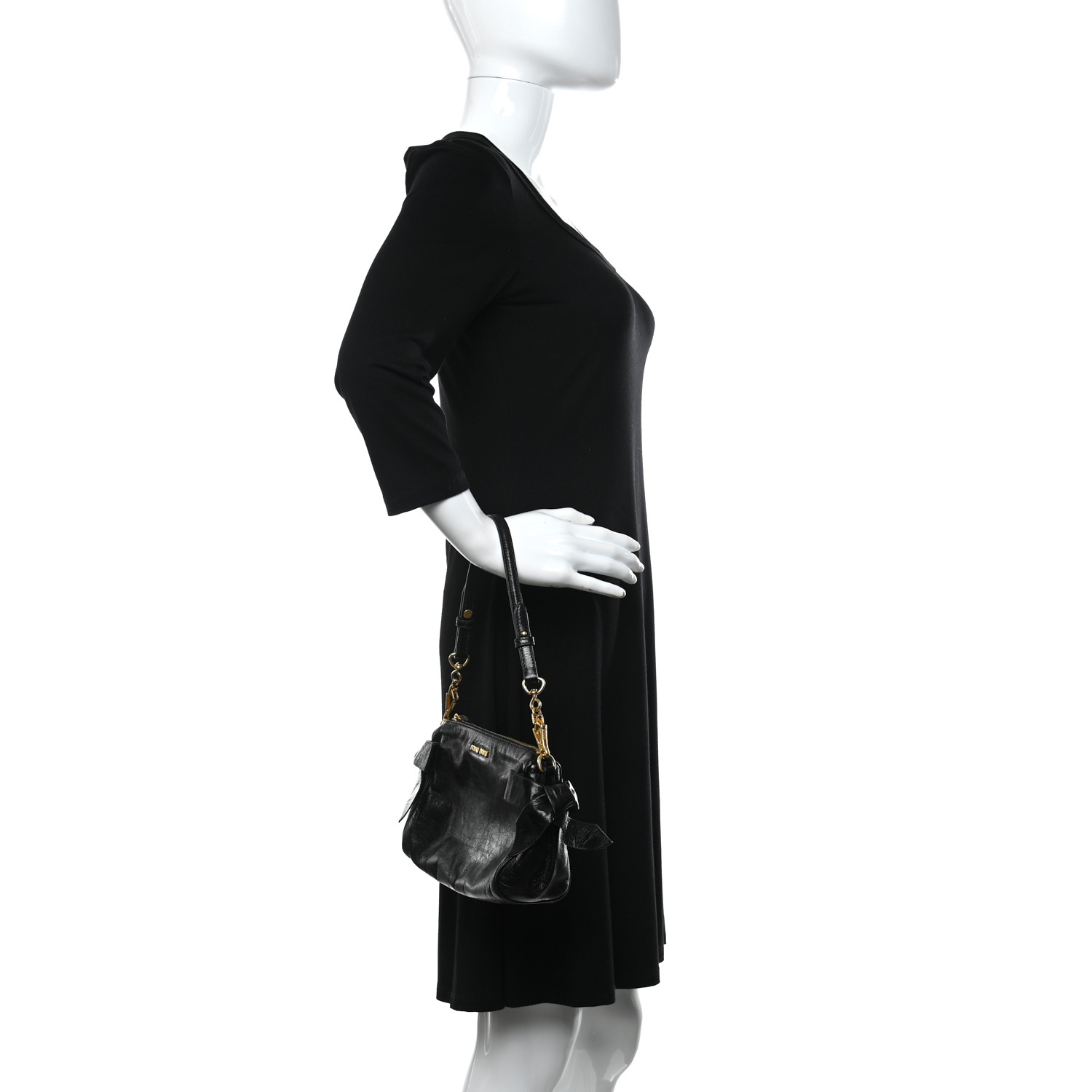 MIU MIU Vitello Lux Bow Bag Black 1195781 | FASHIONPHILE