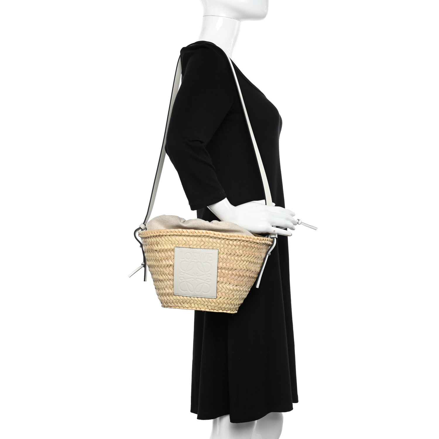 LOEWE Leaf Palm Calfskin Drawstring Bucket Bag Natural White