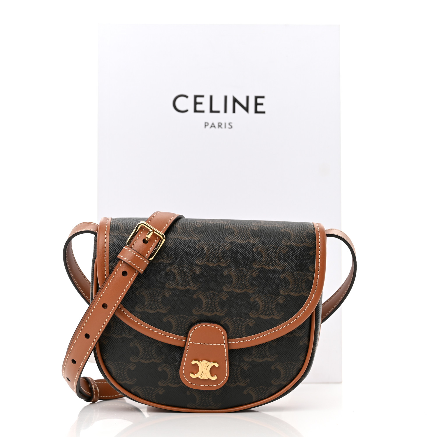 CELINE Canvas Calfskin Triomphe Mini Besace Tan 1390203